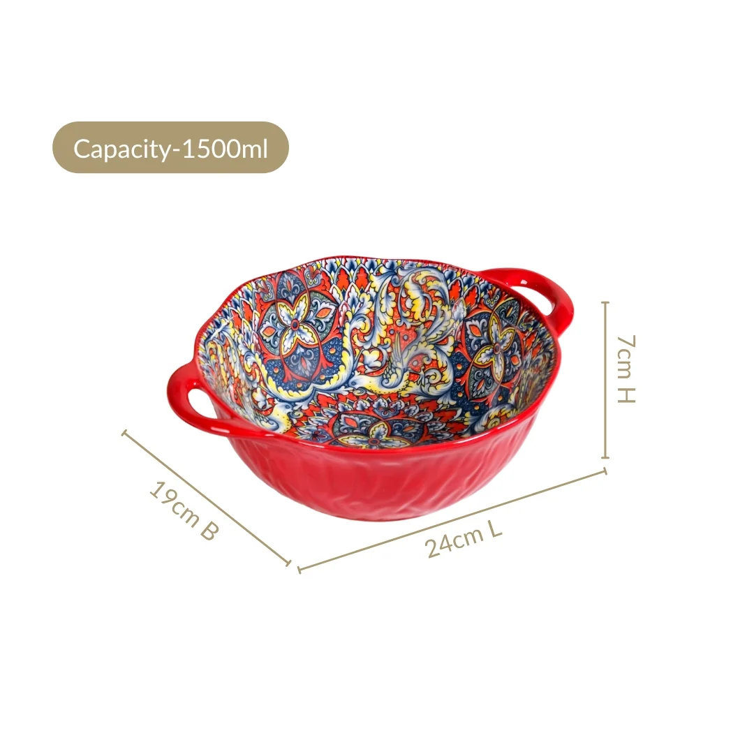 Mandala Melange Ceramic Serving Bowl Red 1500ml - Image 4
