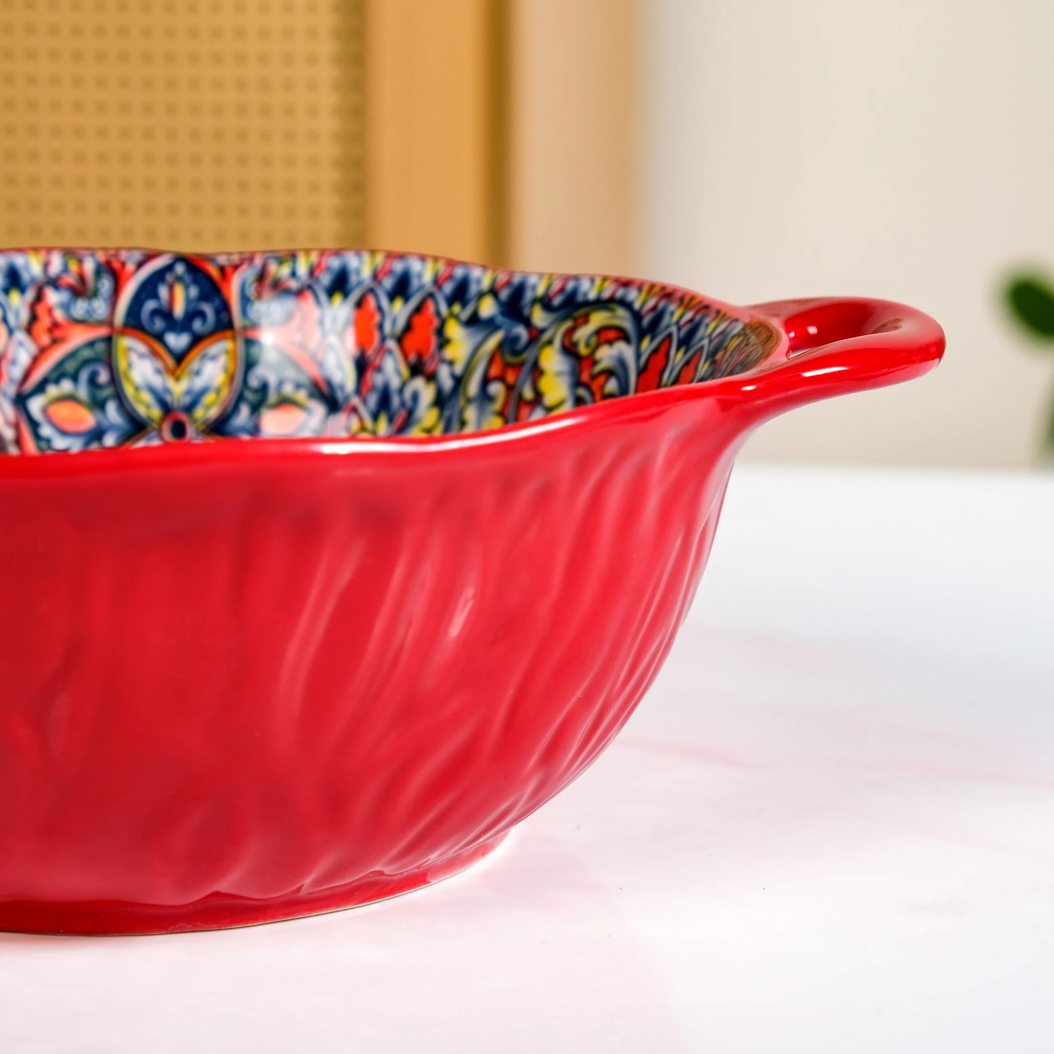 Mandala Melange Ceramic Serving Bowl Red 1500ml - Image 8