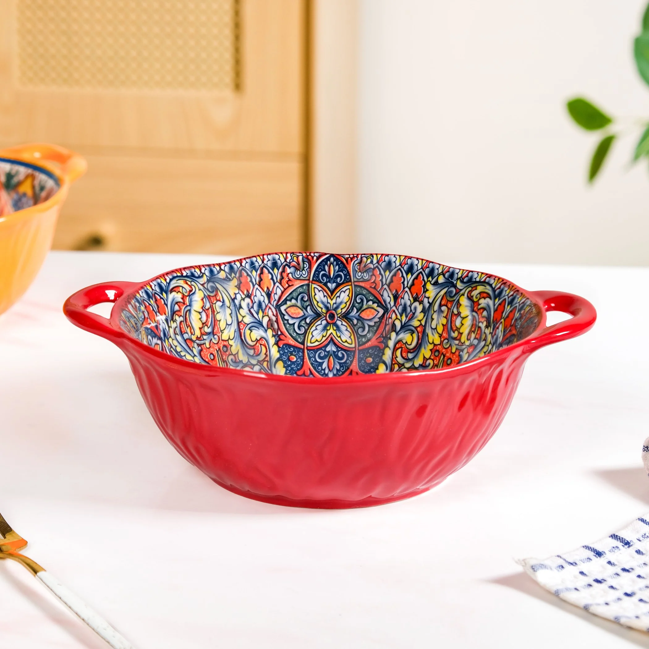 Mandala Melange Ceramic Serving Bowl Red 1500ml - Image 9