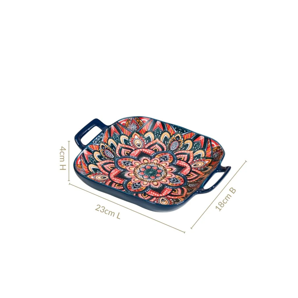 Mandala Melange Ceramic Serving Platter Dish Square Blue - Image 3