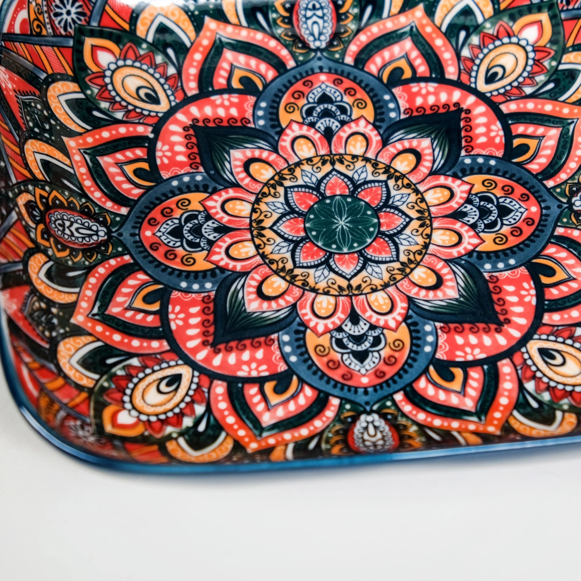 Mandala Melange Ceramic Serving Platter Dish Square Blue - Image 7