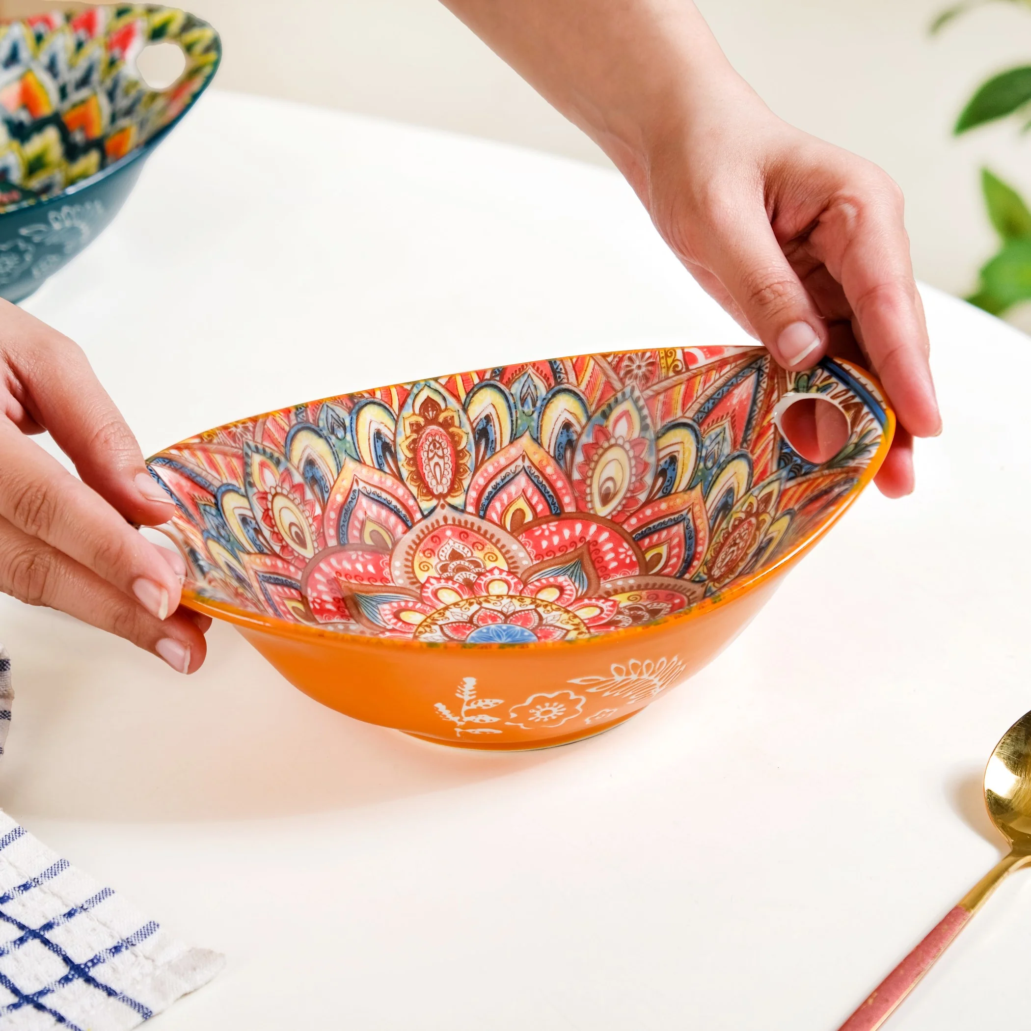 Mandala Melange Ceramic Serving Platter Orange 400ml - Image 3