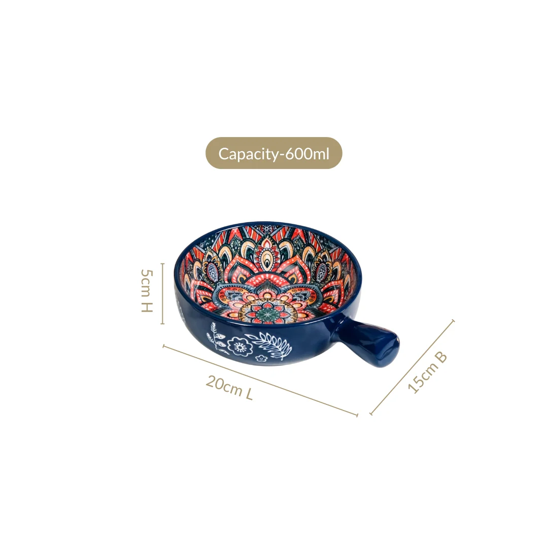 Mandala Melange Dish Bowl With Handle Blue 600ml - Image 4