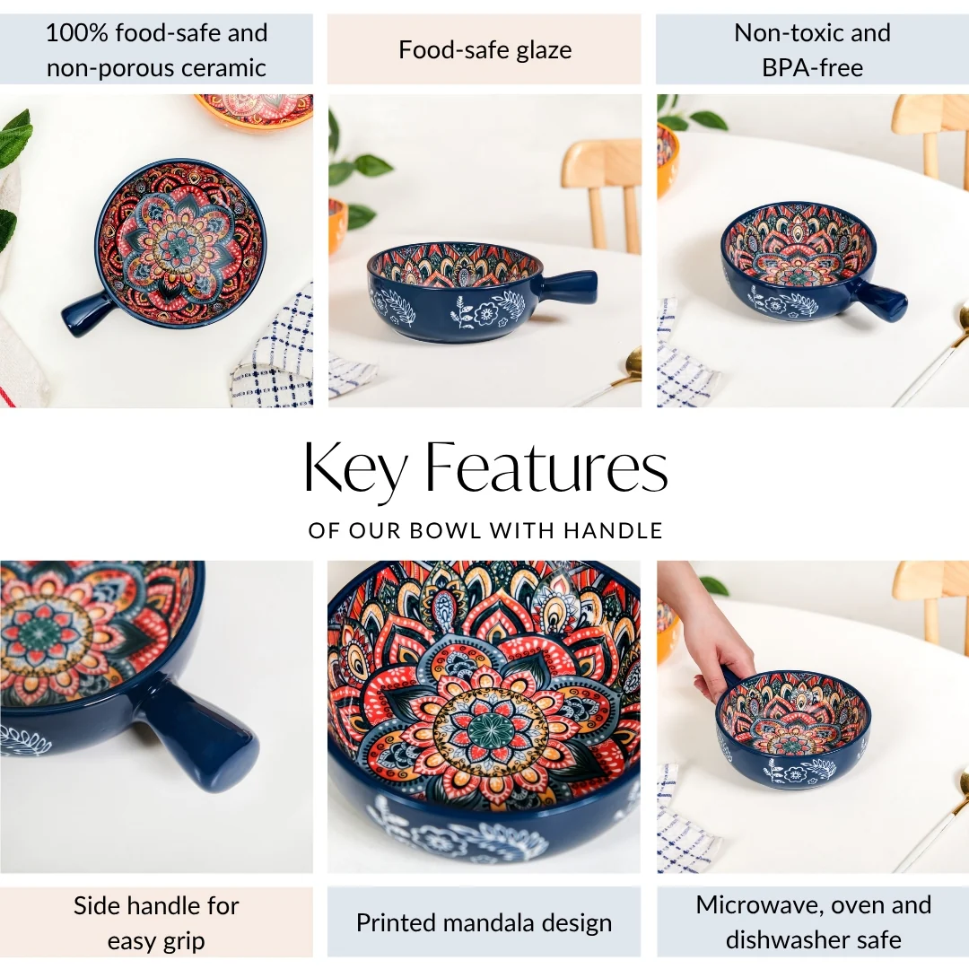 Mandala Melange Dish Bowl With Handle Blue 600ml - Image 5