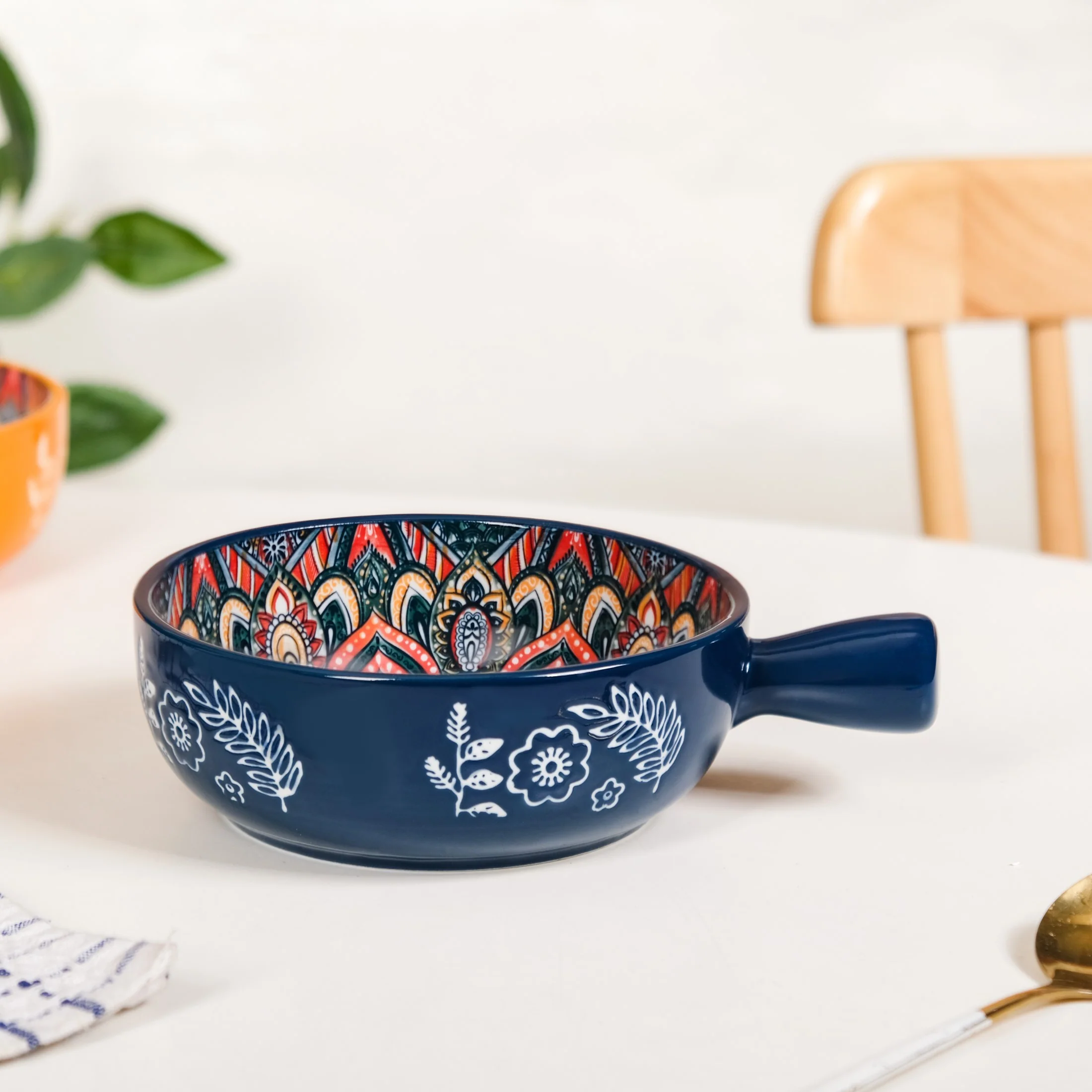 Mandala Melange Dish Bowl With Handle Blue 600ml - Image 8