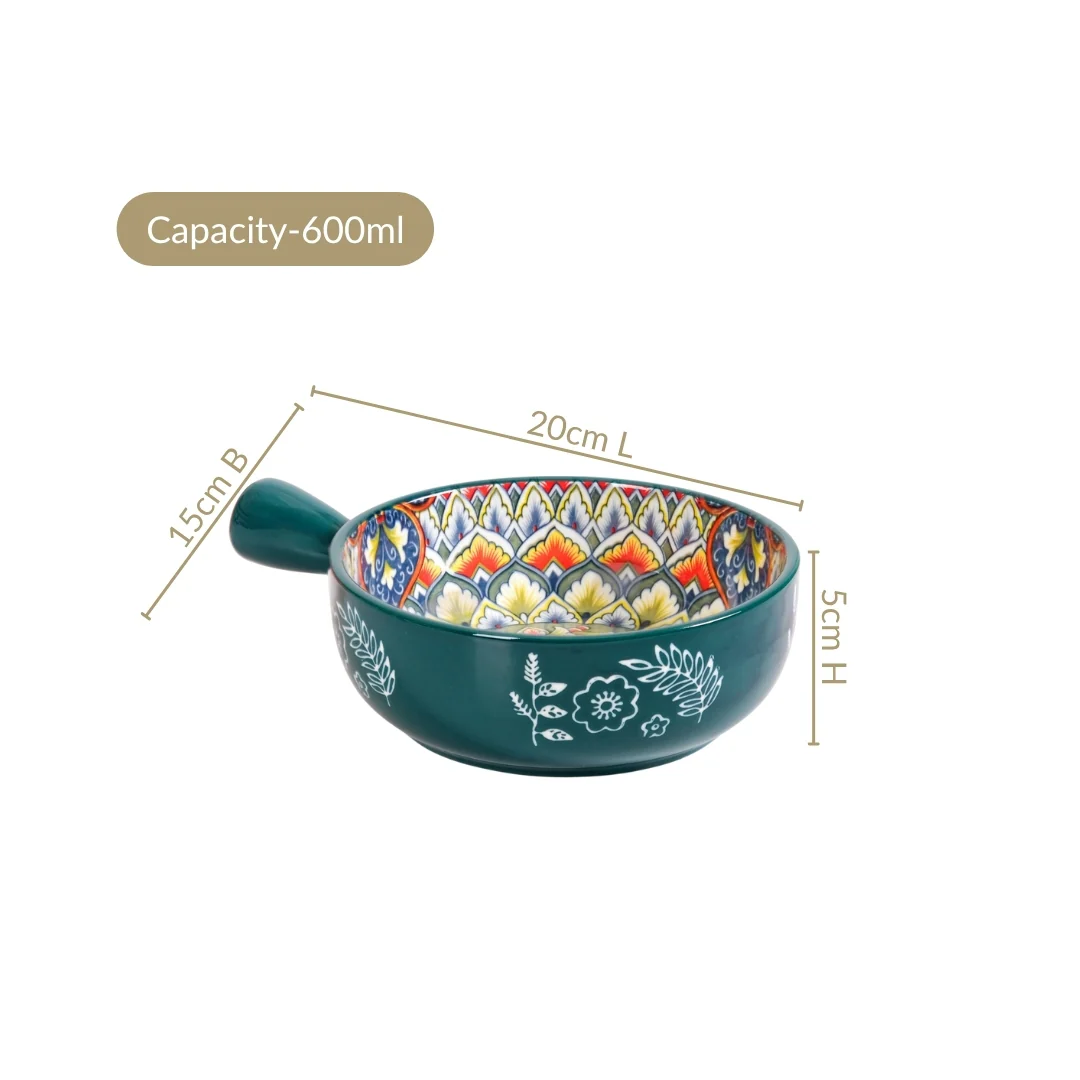 Mandala Melange Dish Bowl With Handle Green 600ml - Image 3