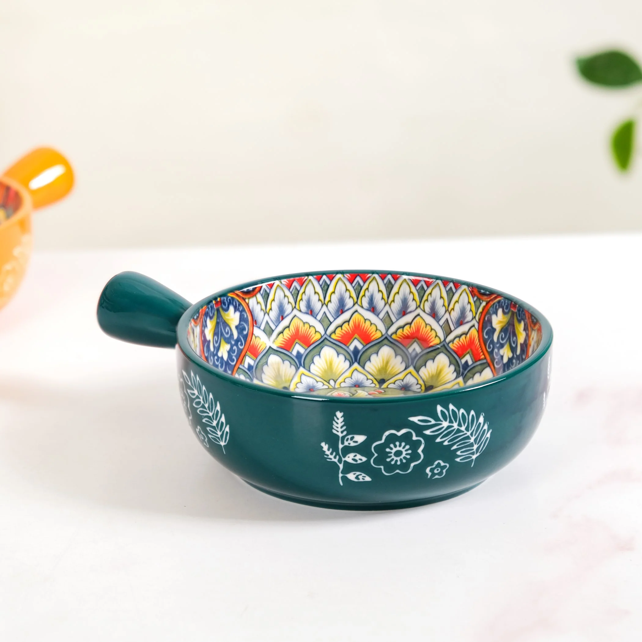 Mandala Melange Dish Bowl With Handle Green 600ml - Image 8