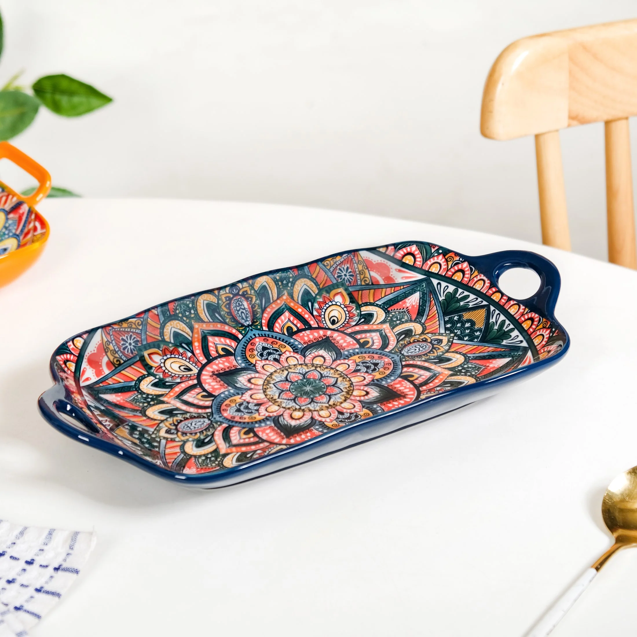 Mandala Melange Long Platter Dish Blue - Image 8