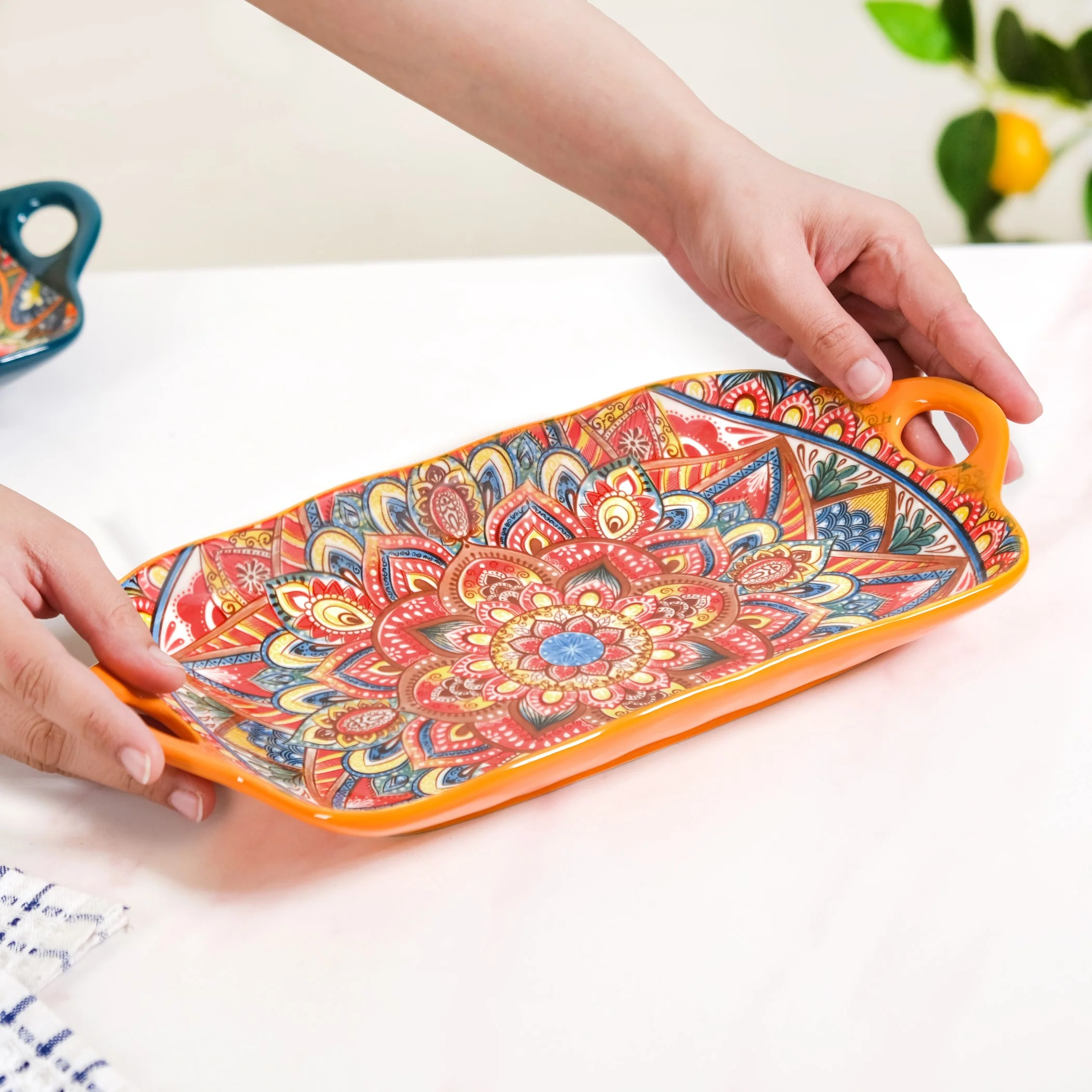 Mandala Melange Long Platter Dish Orange - Image 3