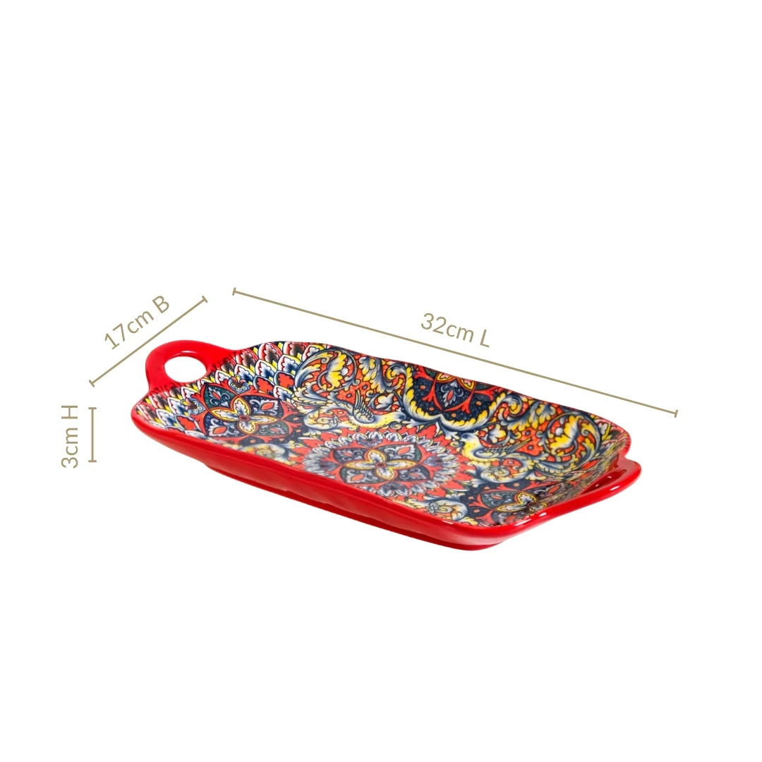 Mandala Melange Long Platter Dish Red - Image 4