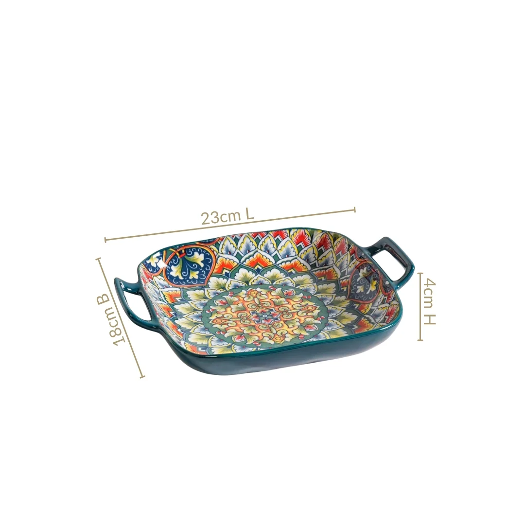 Mandala Melange Serving Platter With Handle Green - Image 3