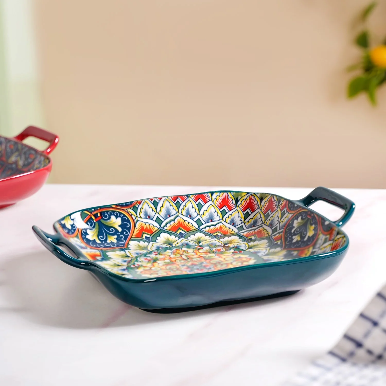 Mandala Melange Serving Platter With Handle Green - Image 7