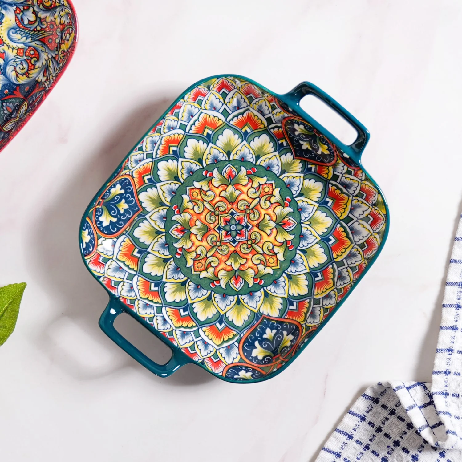 Mandala Melange Serving Platter With Handle Green - Image 8