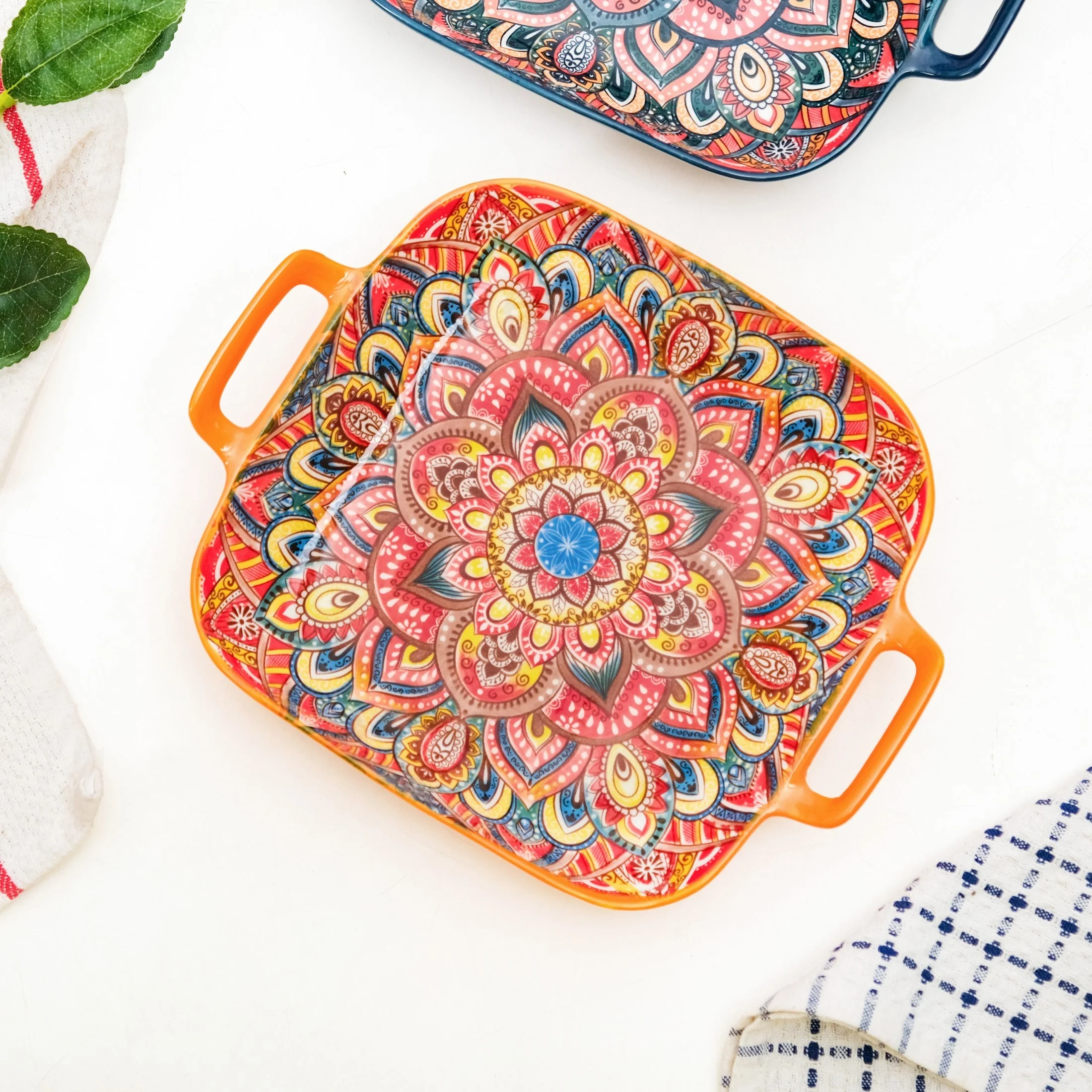 Mandala Melange Square Ceramic Serving Platter Orange - Image 2