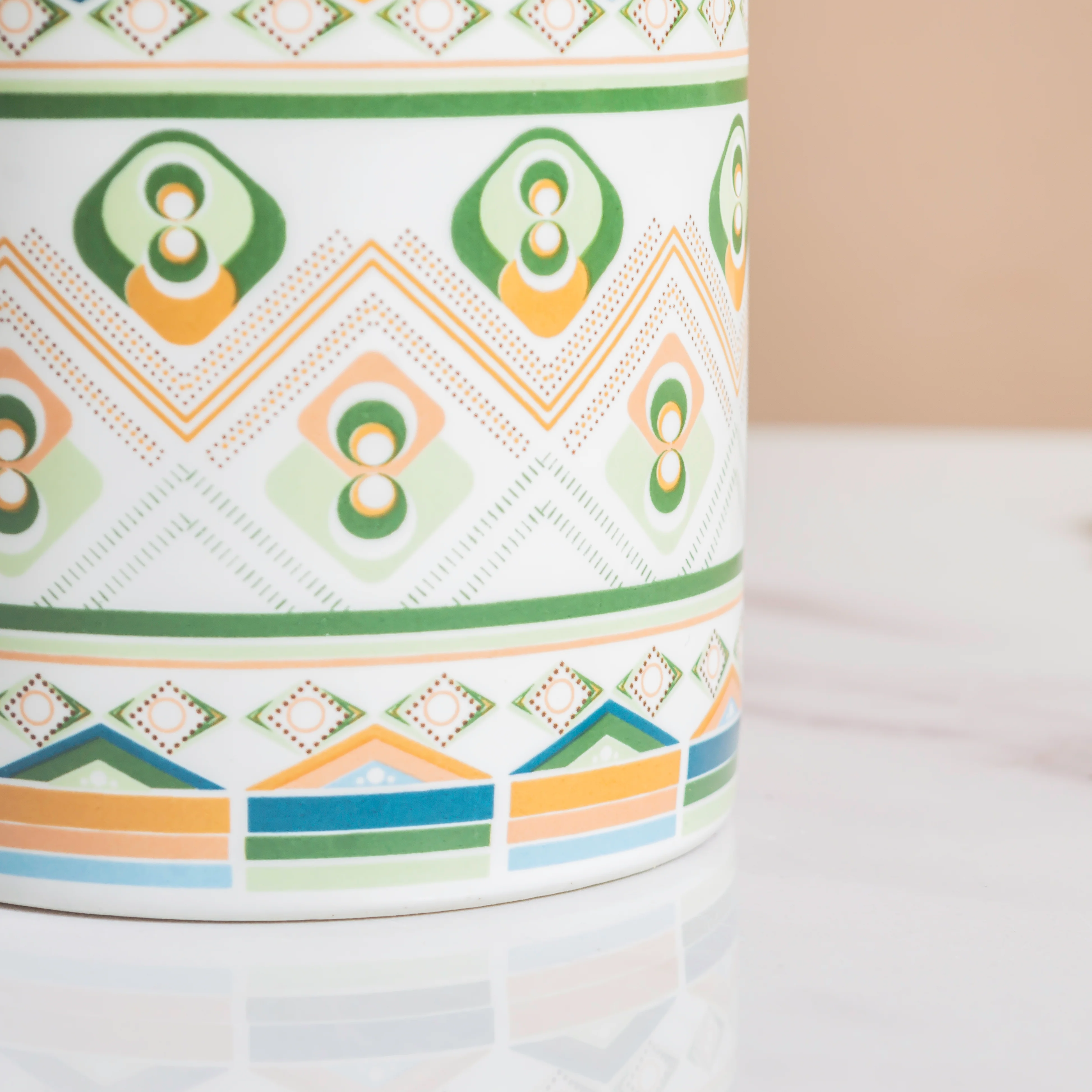 Mandala Print Ceramic Planter Green With Wooden Coaster - Image 8