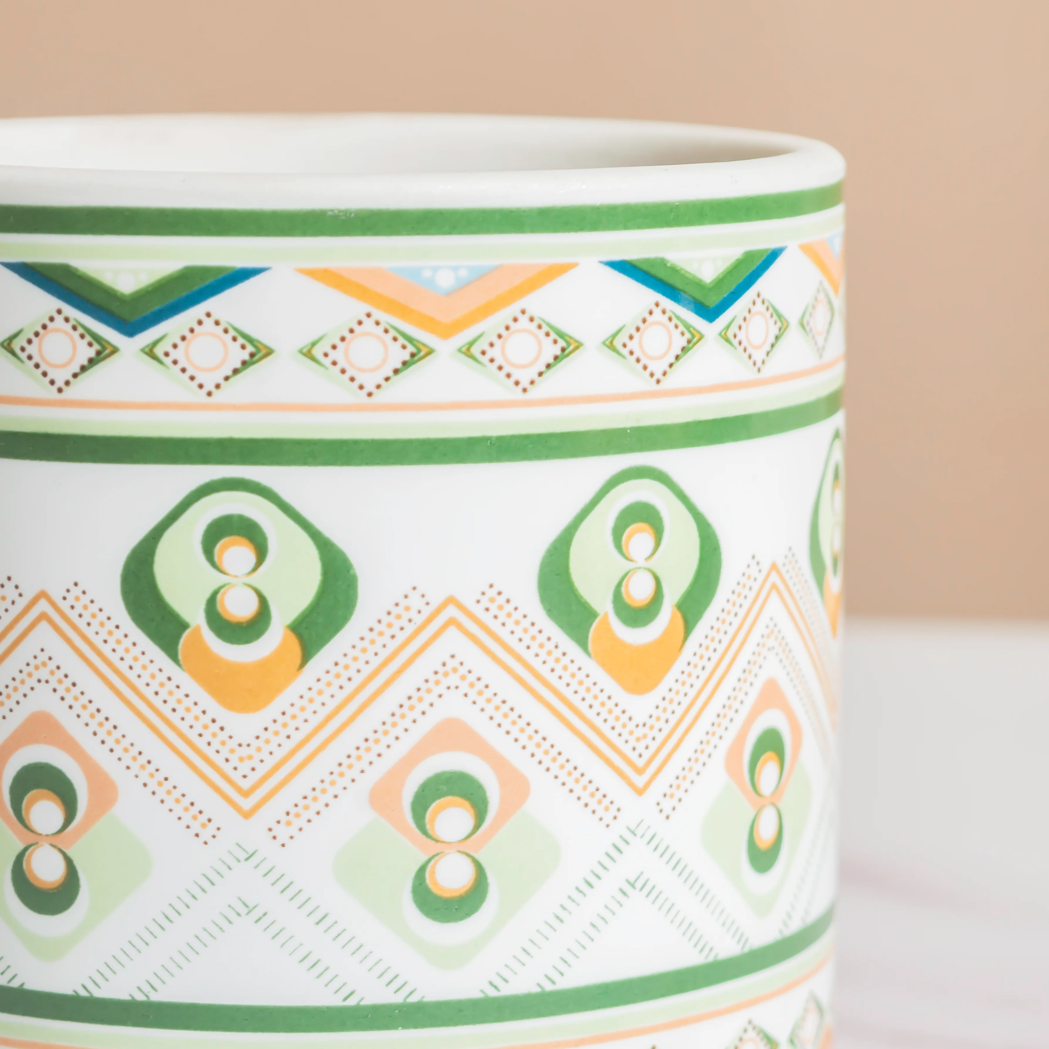 Mandala Print Ceramic Planter Green With Wooden Coaster - Image 9