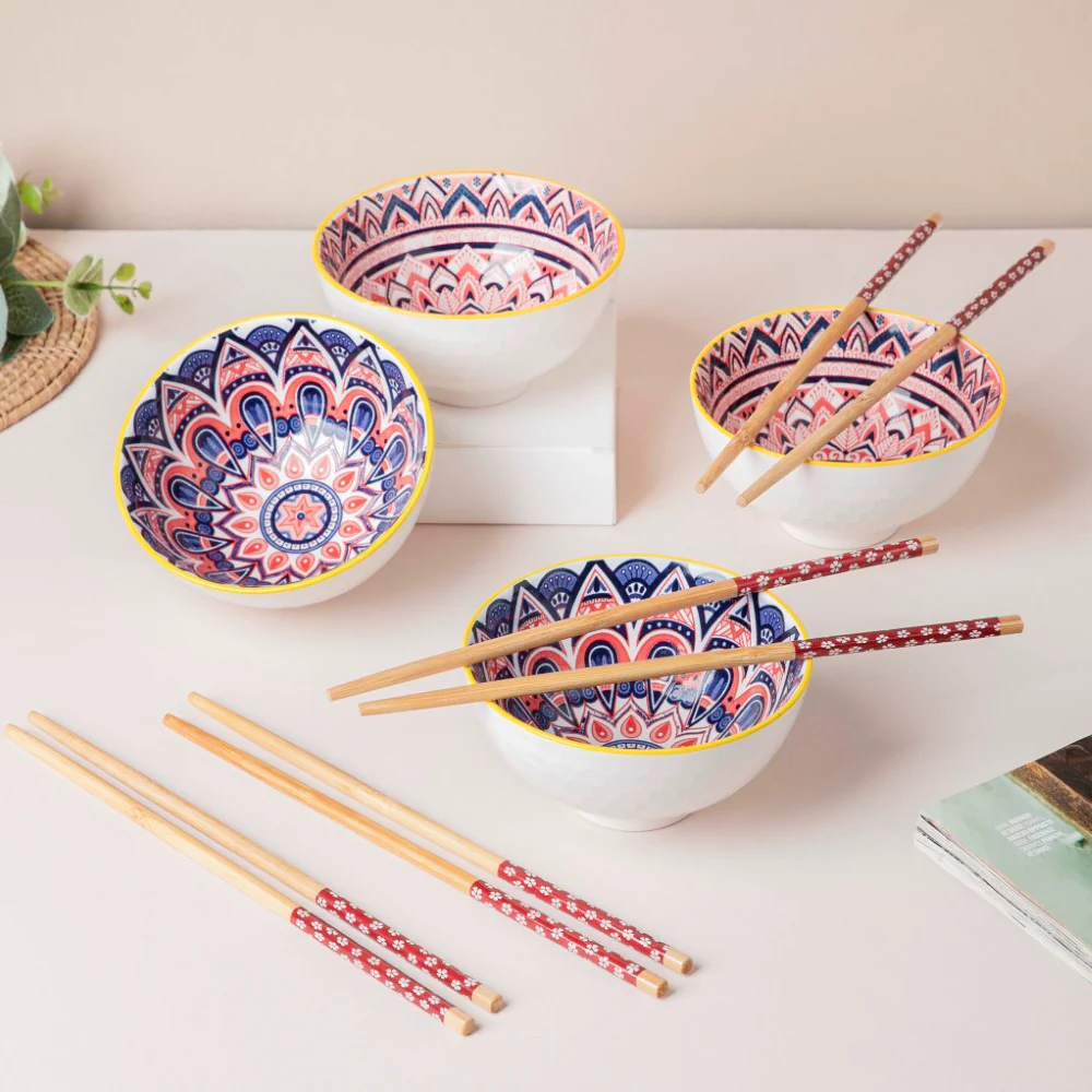 Mandala Ramen Bowl And Chopstick Multicolour Set Of 8 - Image 2