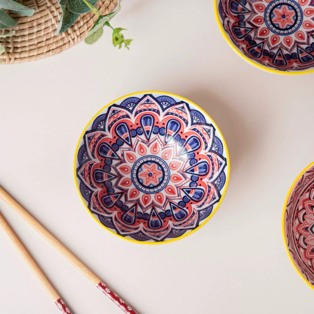 Mandala Ramen Bowl And Chopstick Multicolour Set Of 8 - Image 4