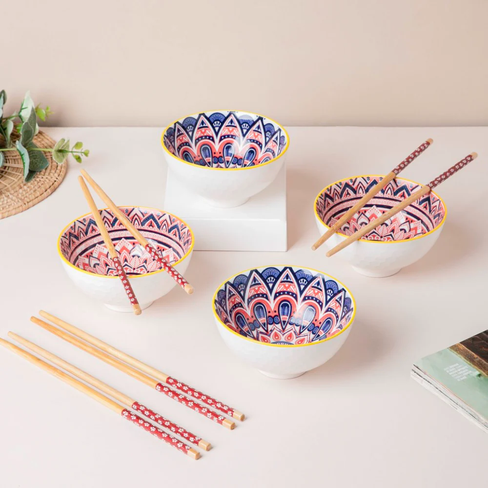 Mandala Ramen Bowl And Chopstick Multicolour Set Of 8 - Image 5