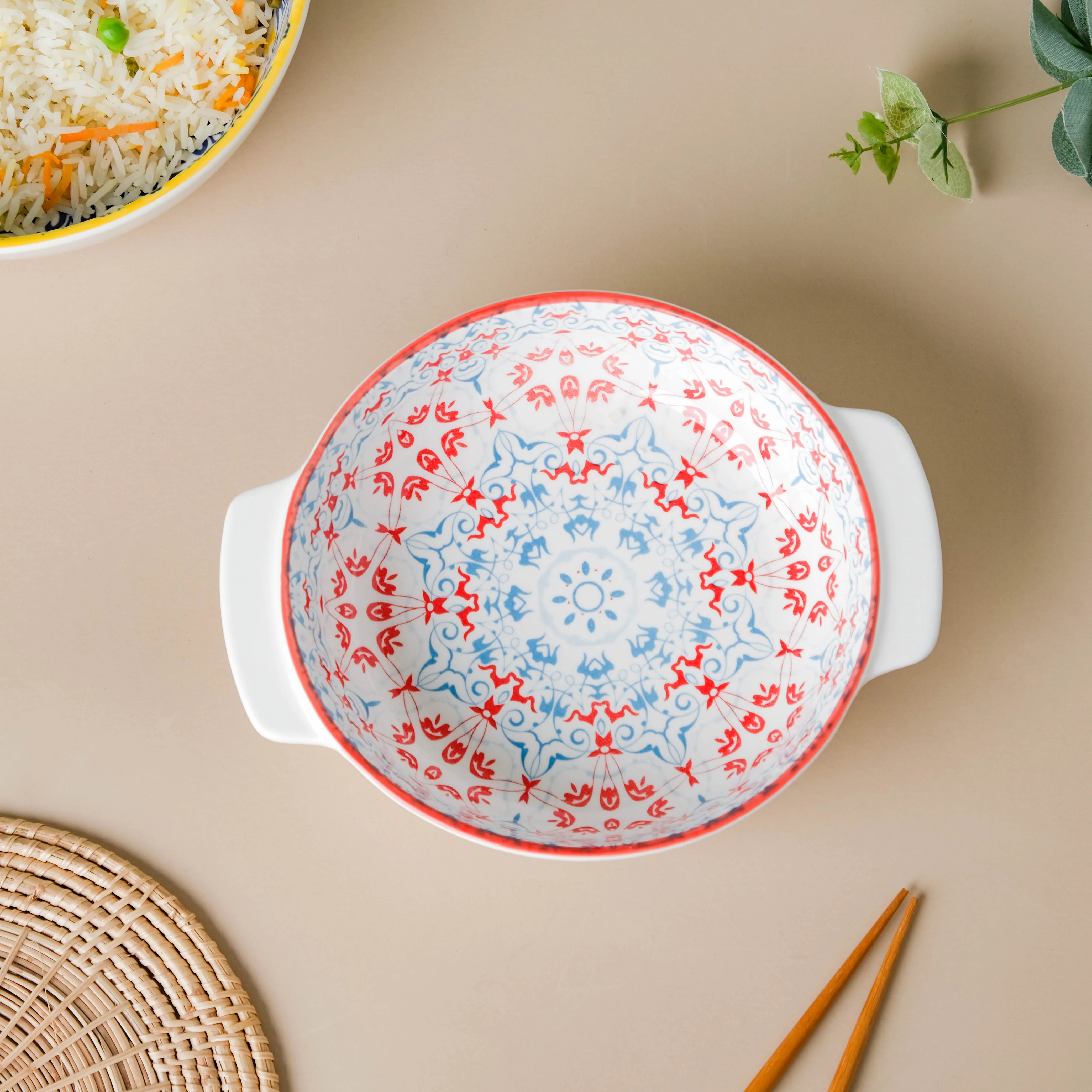 Mandala Red Floral Baking Dish With Handle 8.5 inch