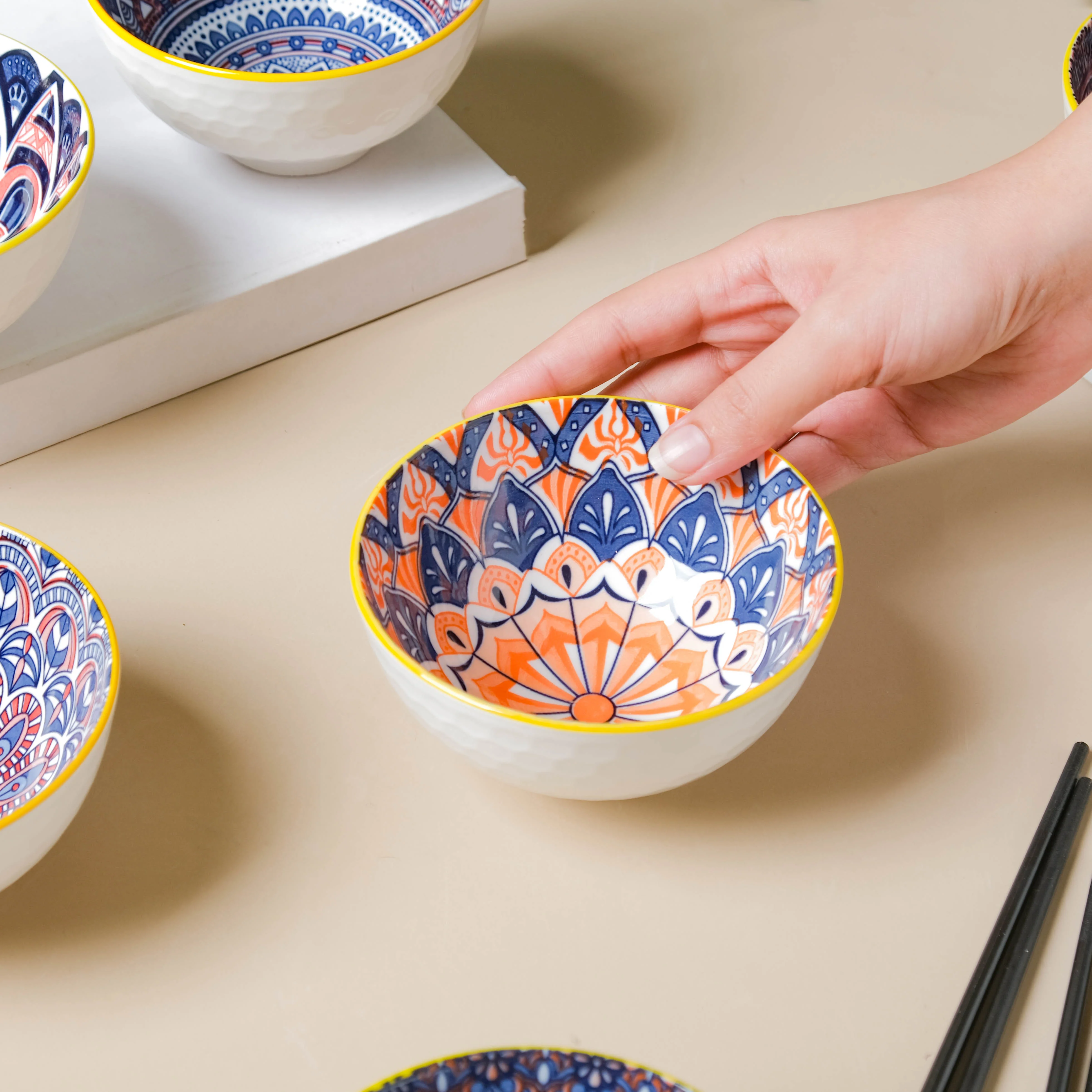 Mandala Snack Bowl Set Of 6 With Chopsticks - Image 2