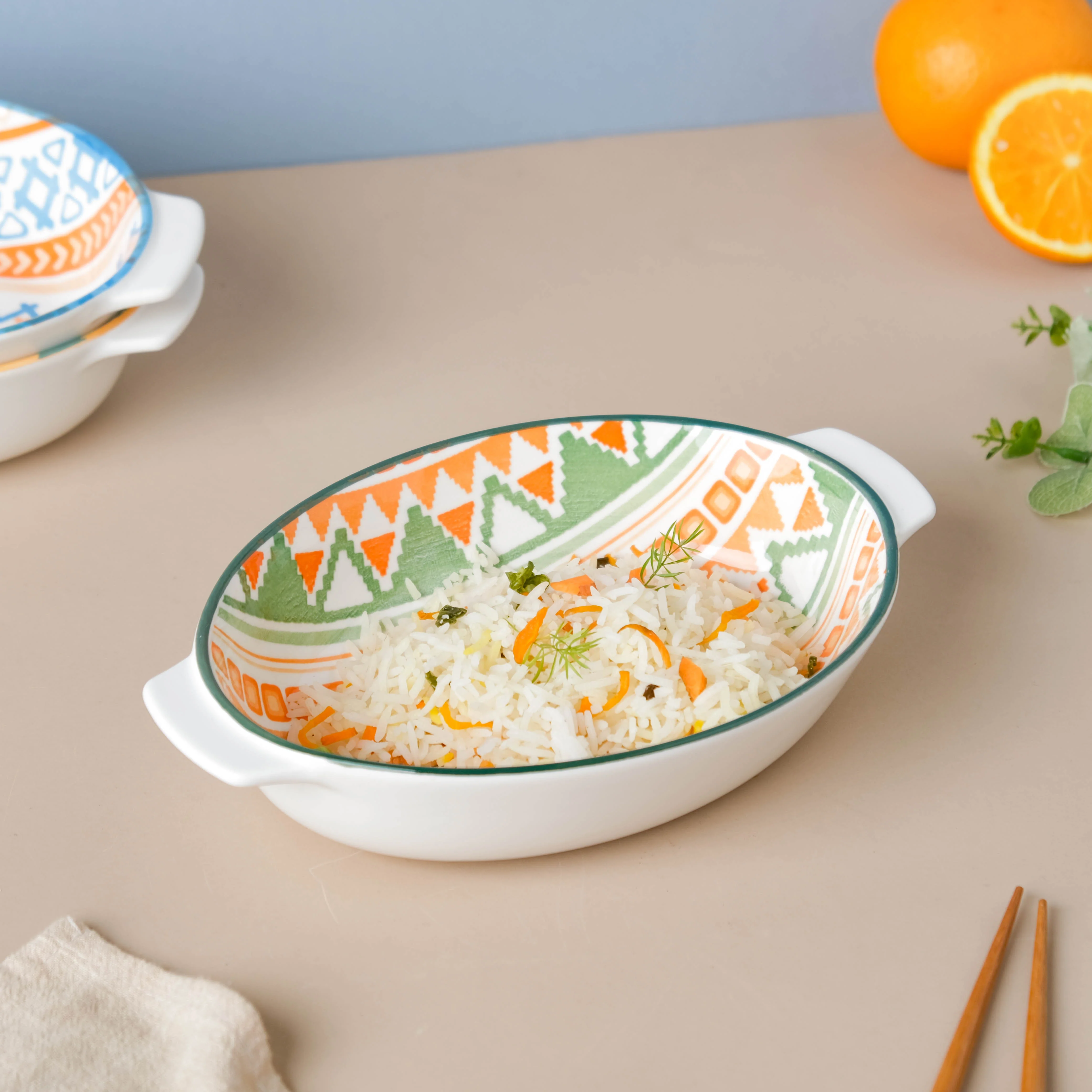 Mandala Temple Ceramic Baking Dish With Handle 9 inch - Image 3