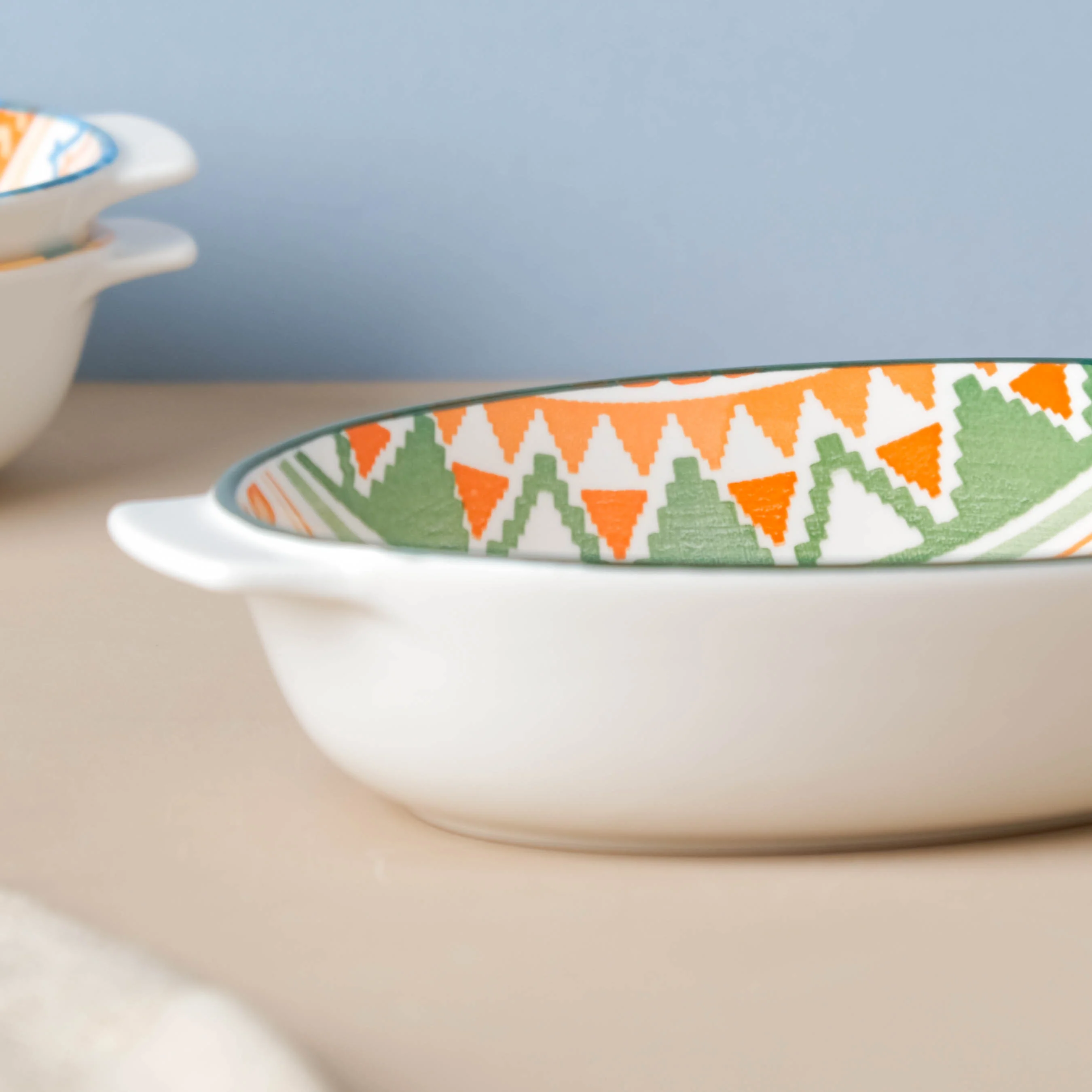 Mandala Temple Ceramic Baking Dish With Handle 9 inch - Image 4