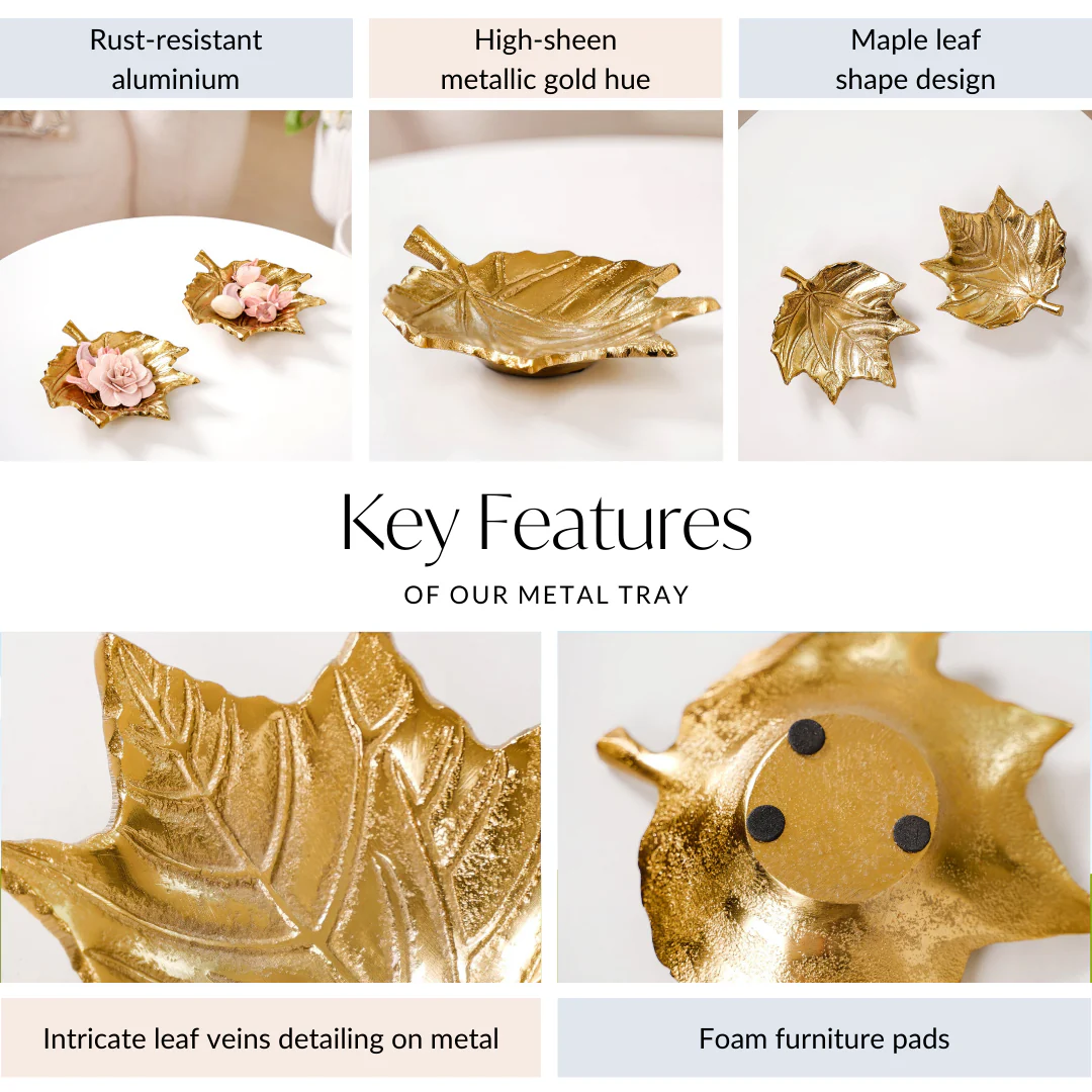 Maple Leaf Decorative Metal Tray Set Of 2 - Image 4