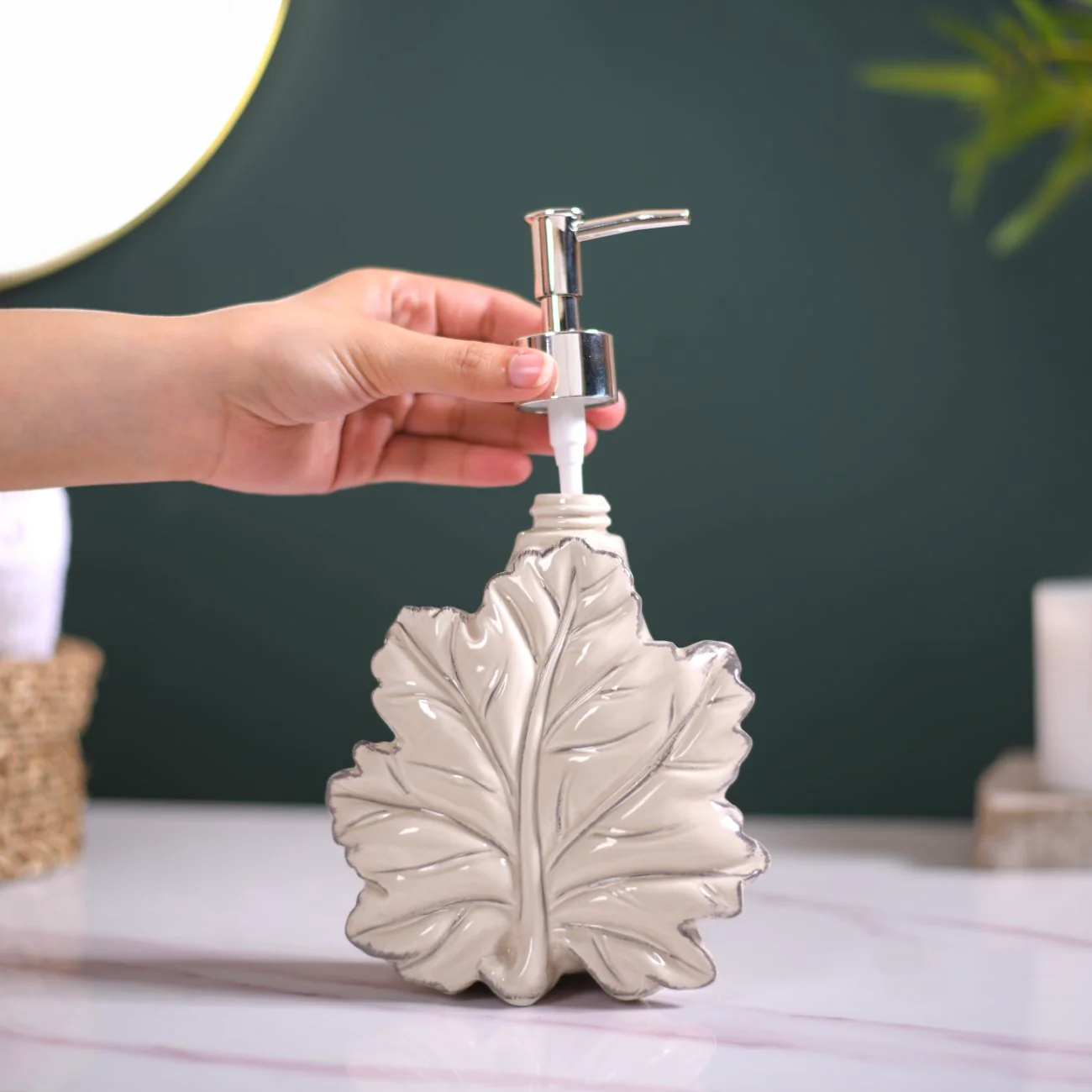 Maple Leaf Liquid Dispenser Ceramic Beige - Image 2