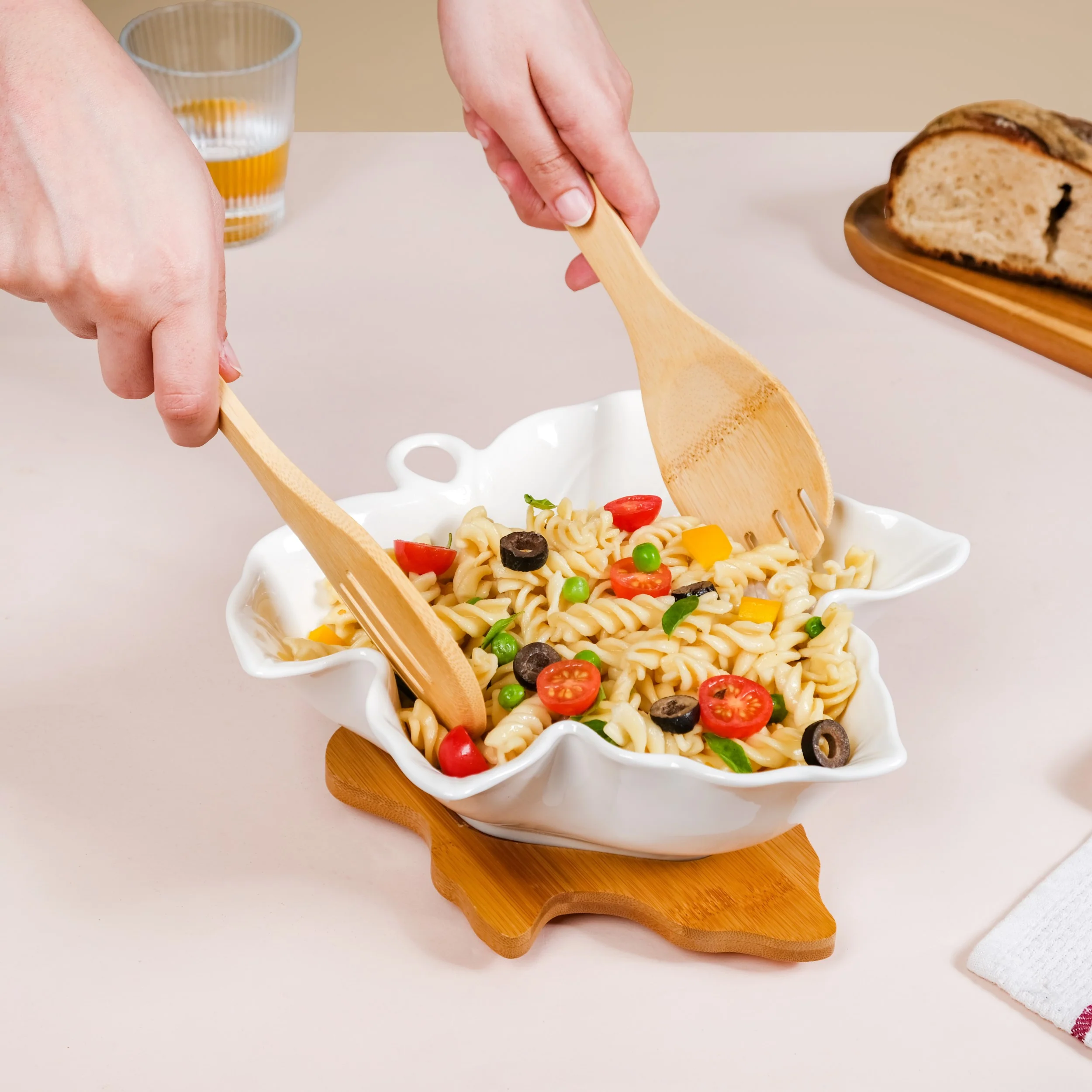 Maple Leaf Serving Bowl With Wooden Cutlery And Tray 1300ml - Image 3