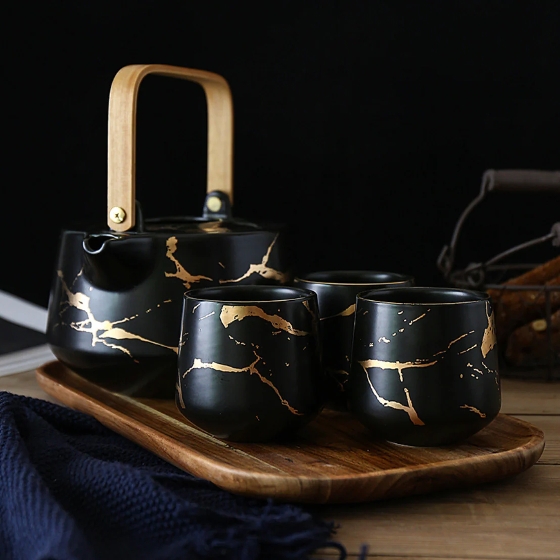 Marble Black Gold Tea Set