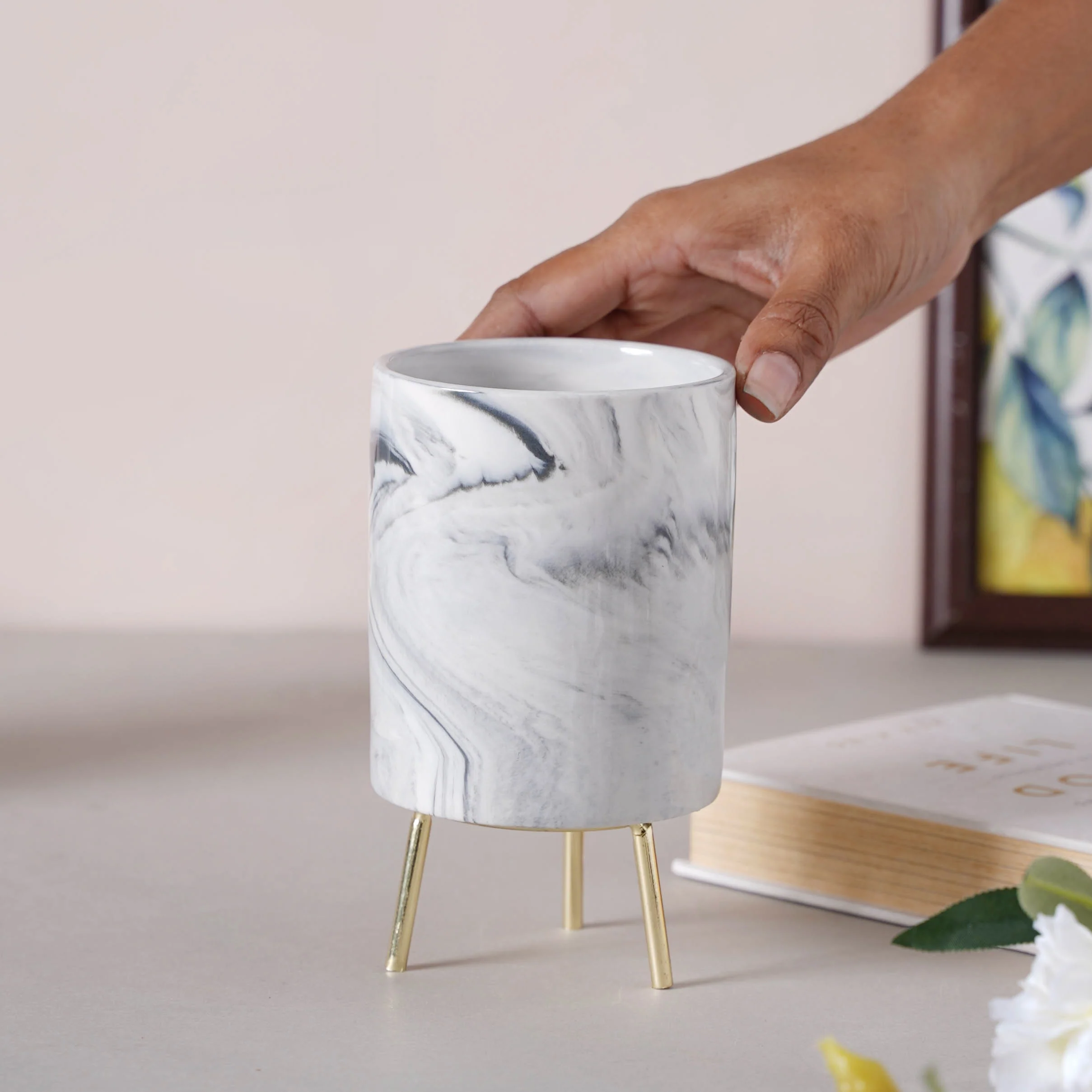 Marble Ceramic Indoor Planter- Large - Image 5