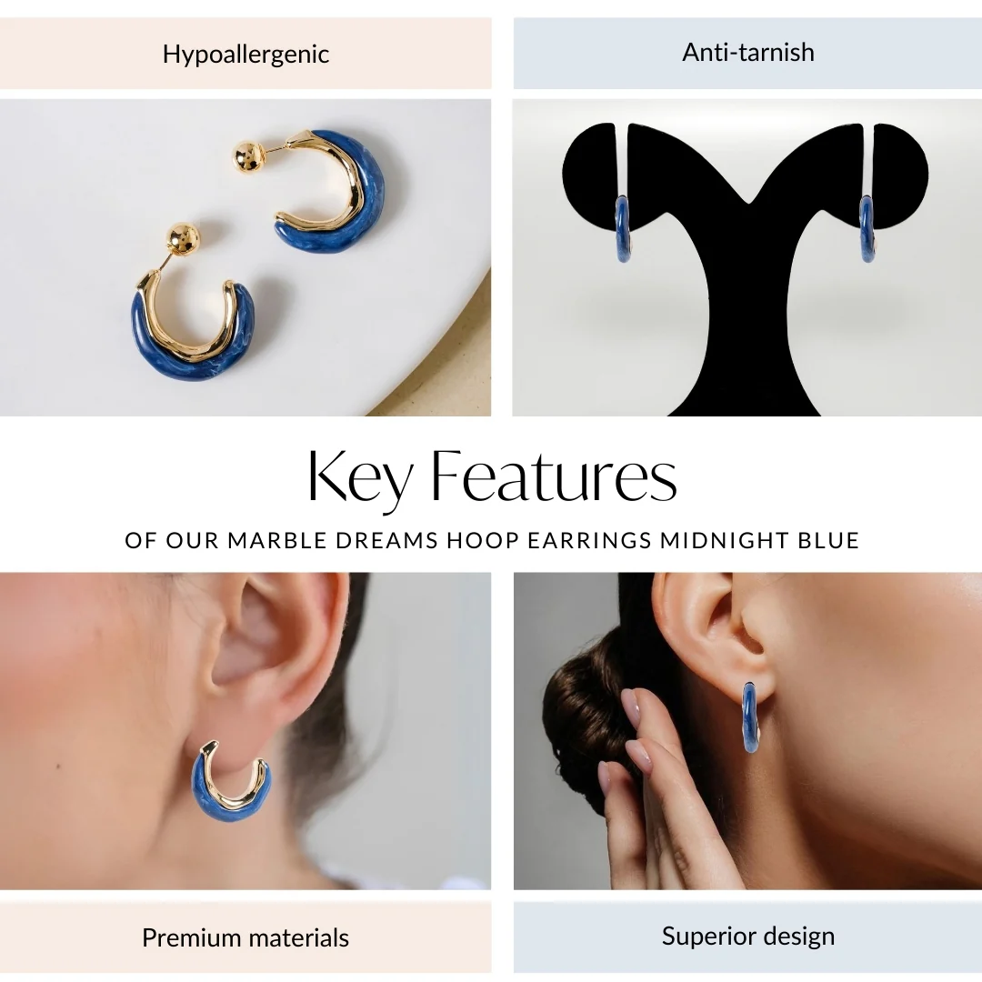 Marble Dreams Hoop Earrings Midnight Blue - Image 4