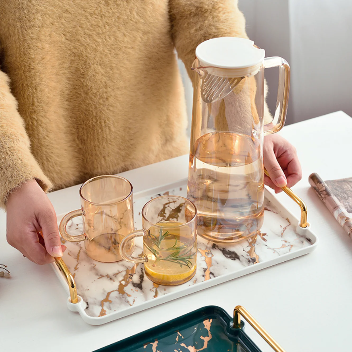 Marble Finish Tray With Handle - Image 10