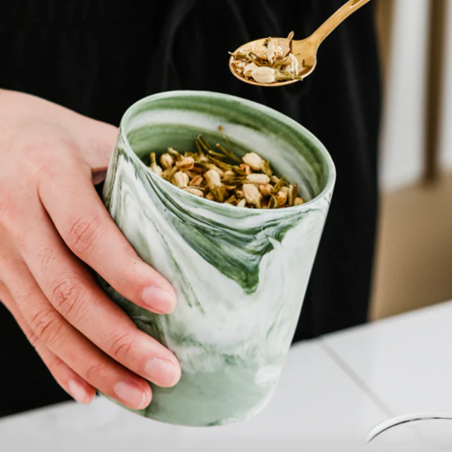 Marble Green Jar with Lid - Image 5