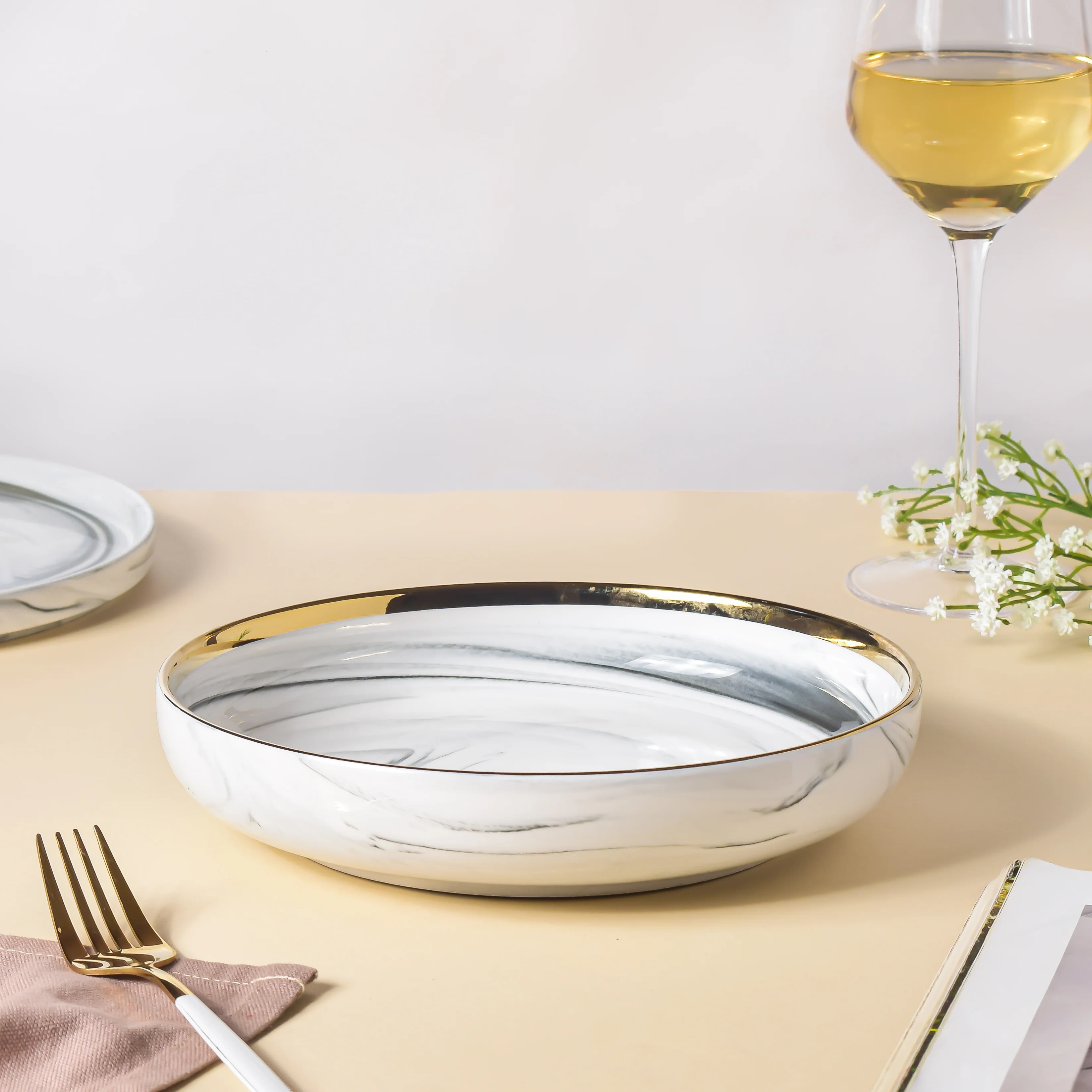 Marble Patterned Ceramic Deep Plate Grey 8 Inch - Image 6