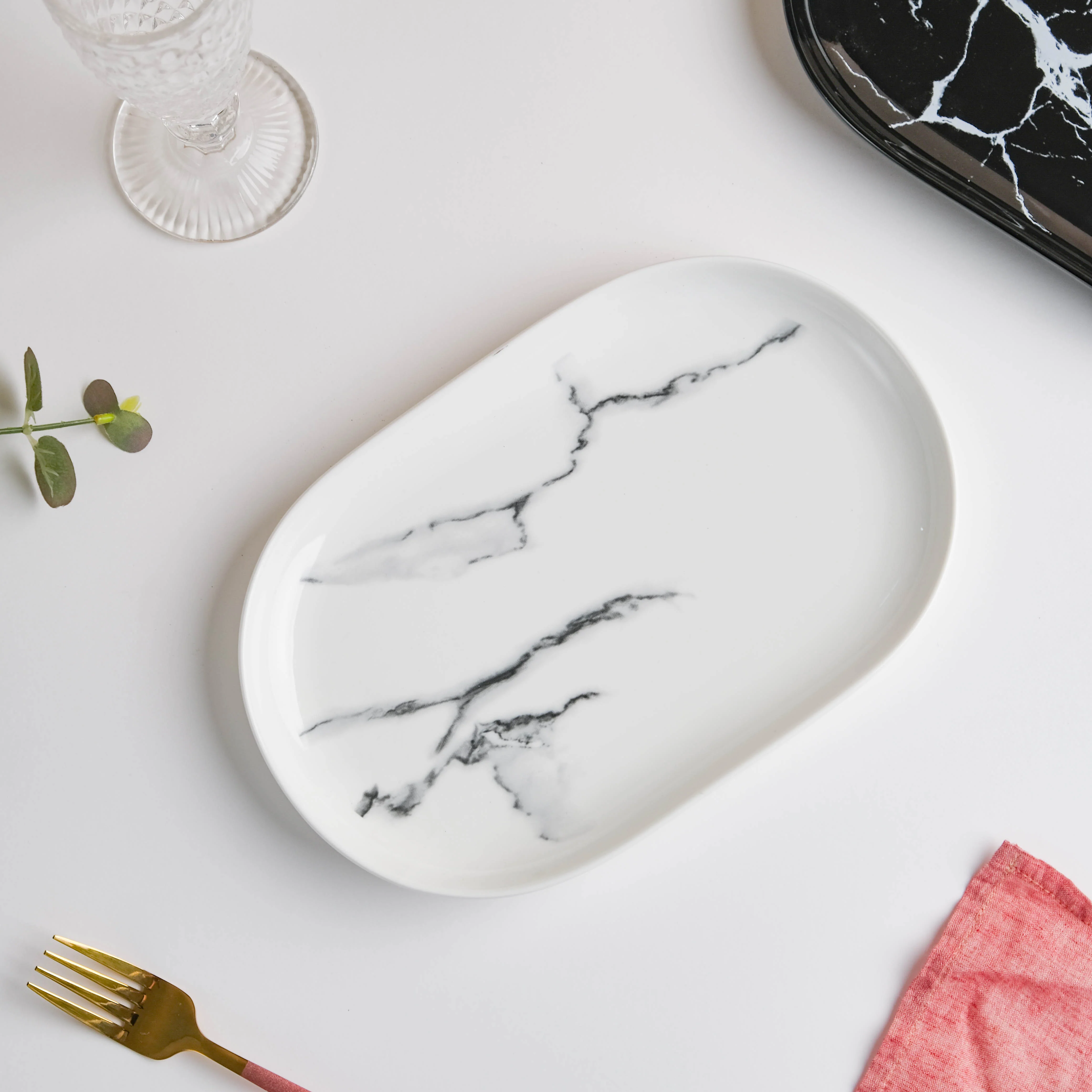 Marble Patterned Oval White Platter 10 Inch - Image 4