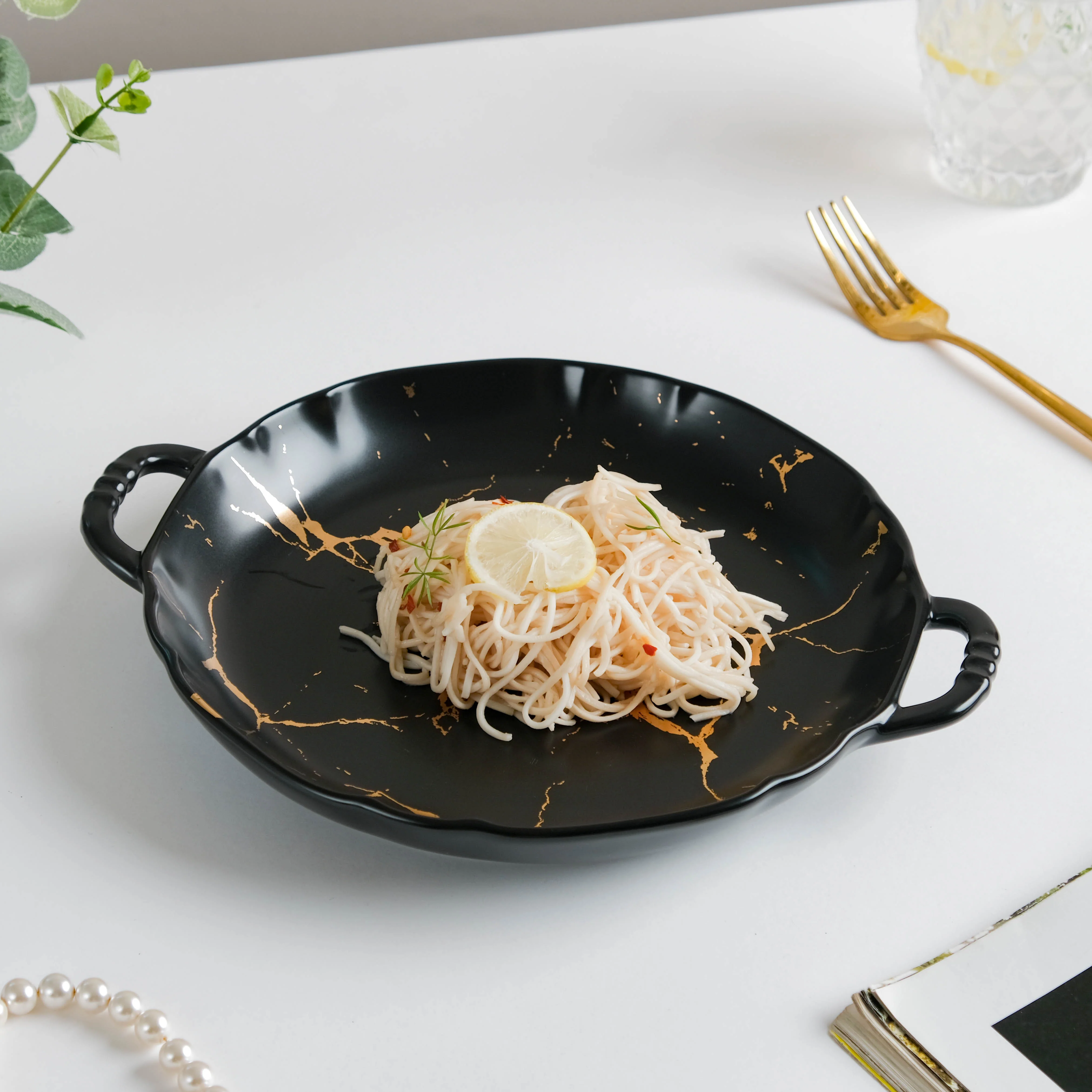 Marble Plate With Handles 8.5 Inch Black - Image 3
