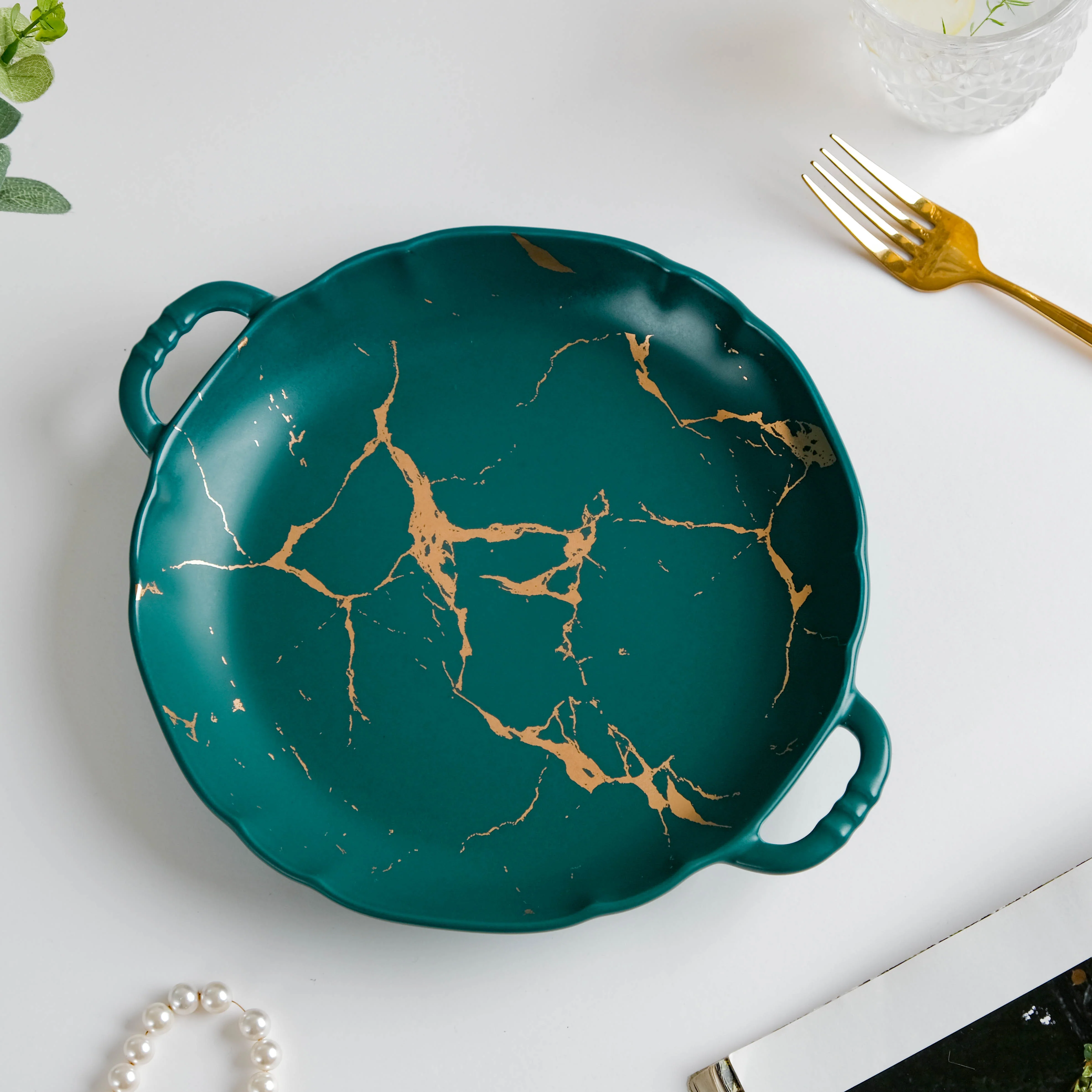 Marble Plate With Handles 8.5 Inch Green - Image 3
