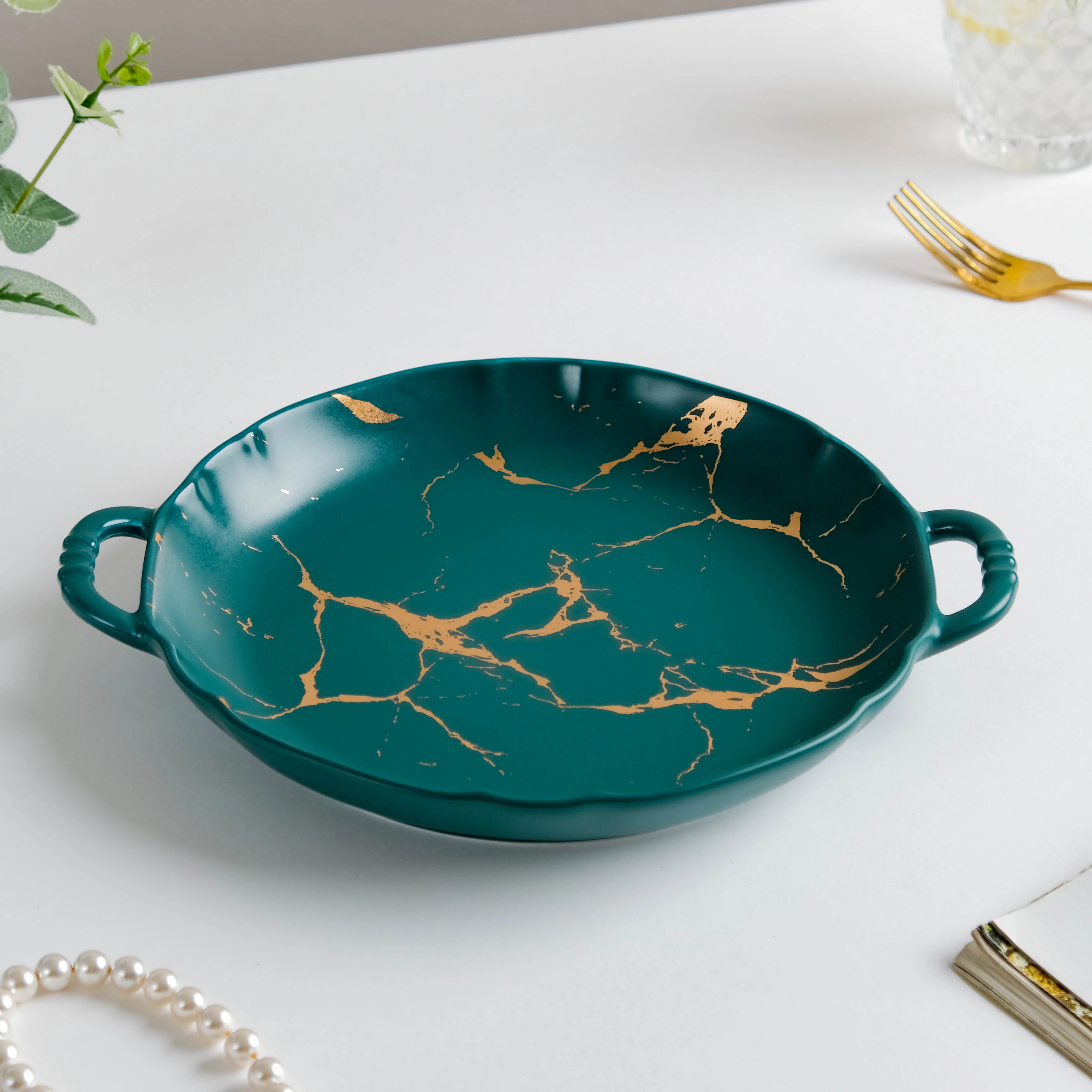 Marble Plate With Handles 8.5 Inch Green - Image 4