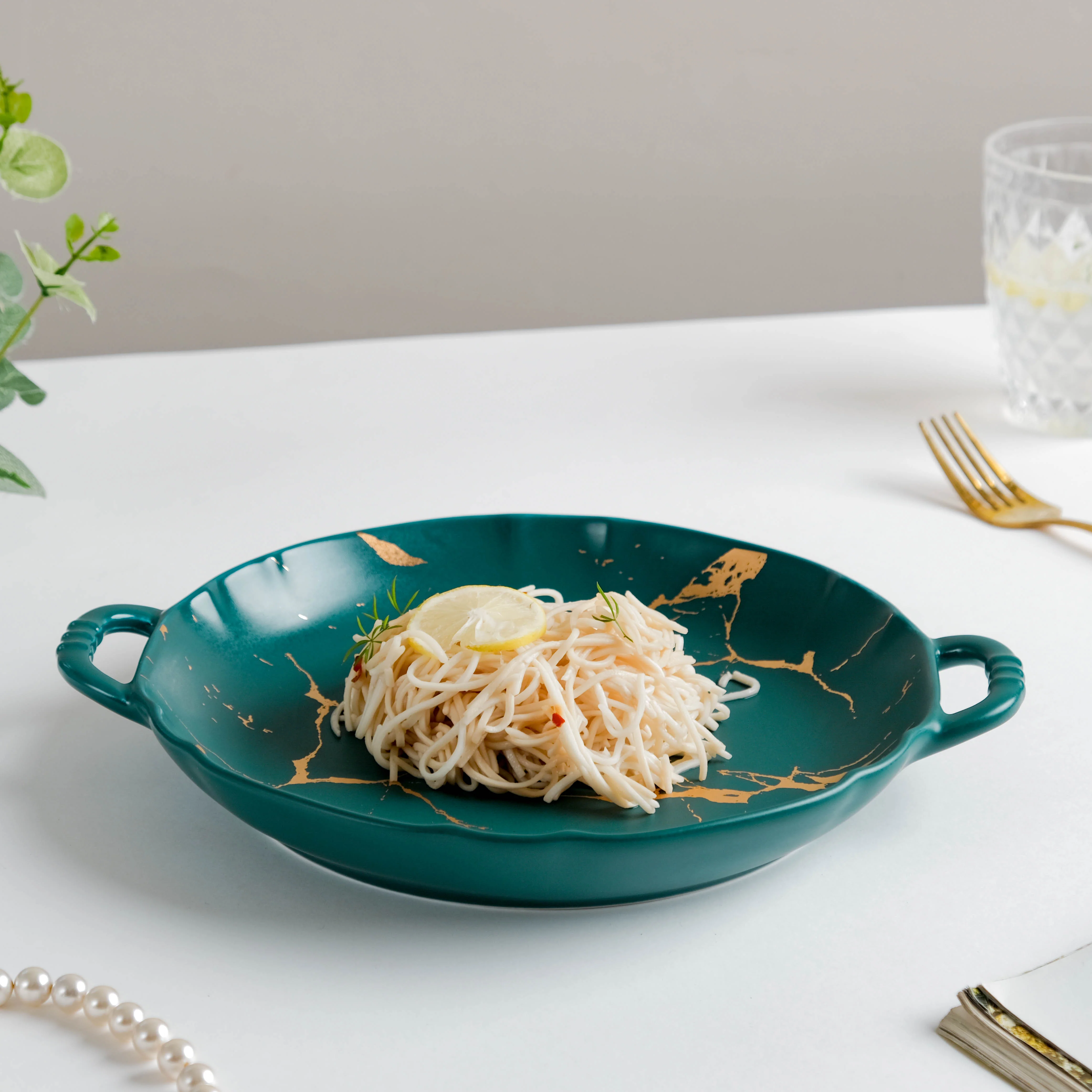 Marble Plate With Handles 8.5 Inch Green - Image 5