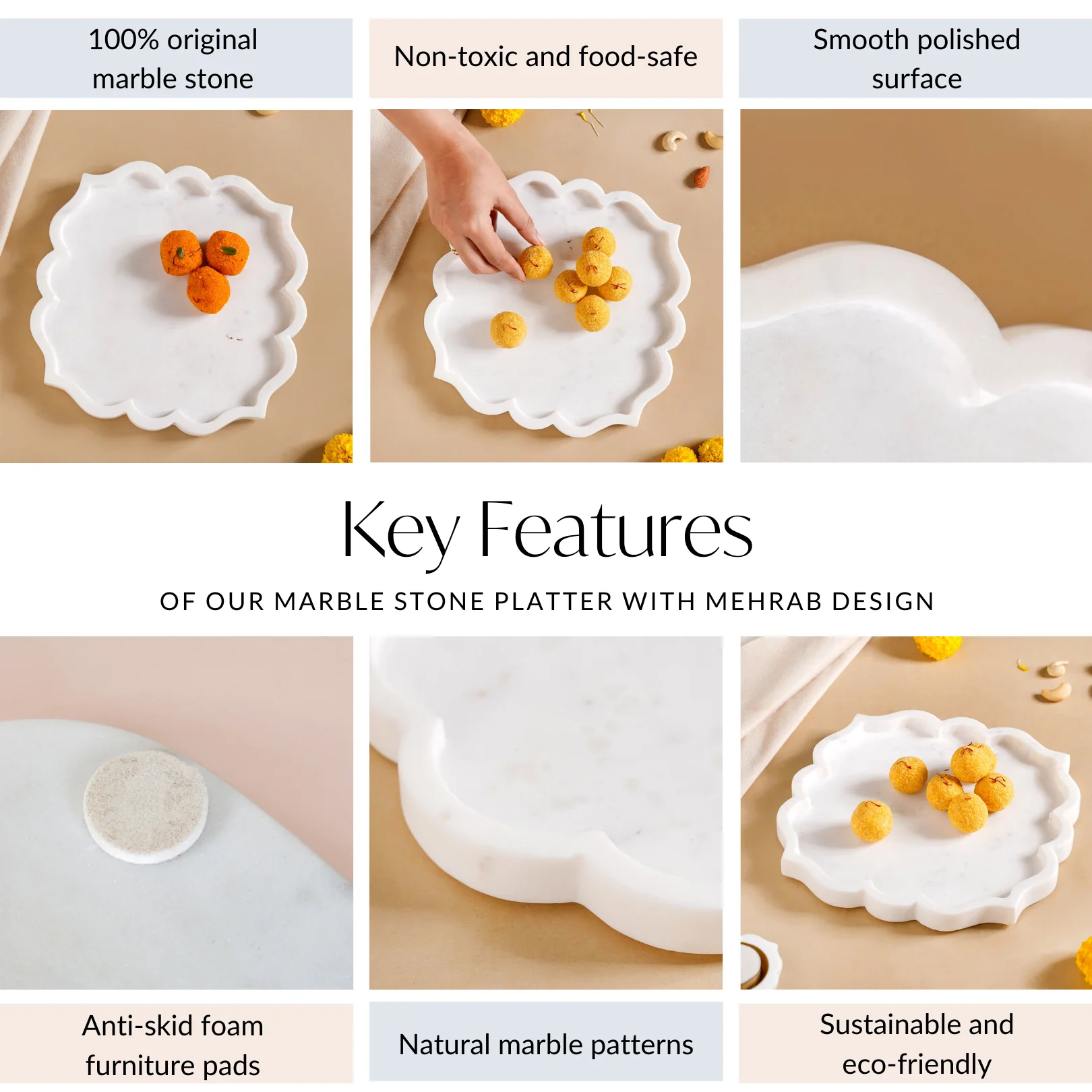 Marble Stone Platter With Mehrab Design 10 Inch - Image 5
