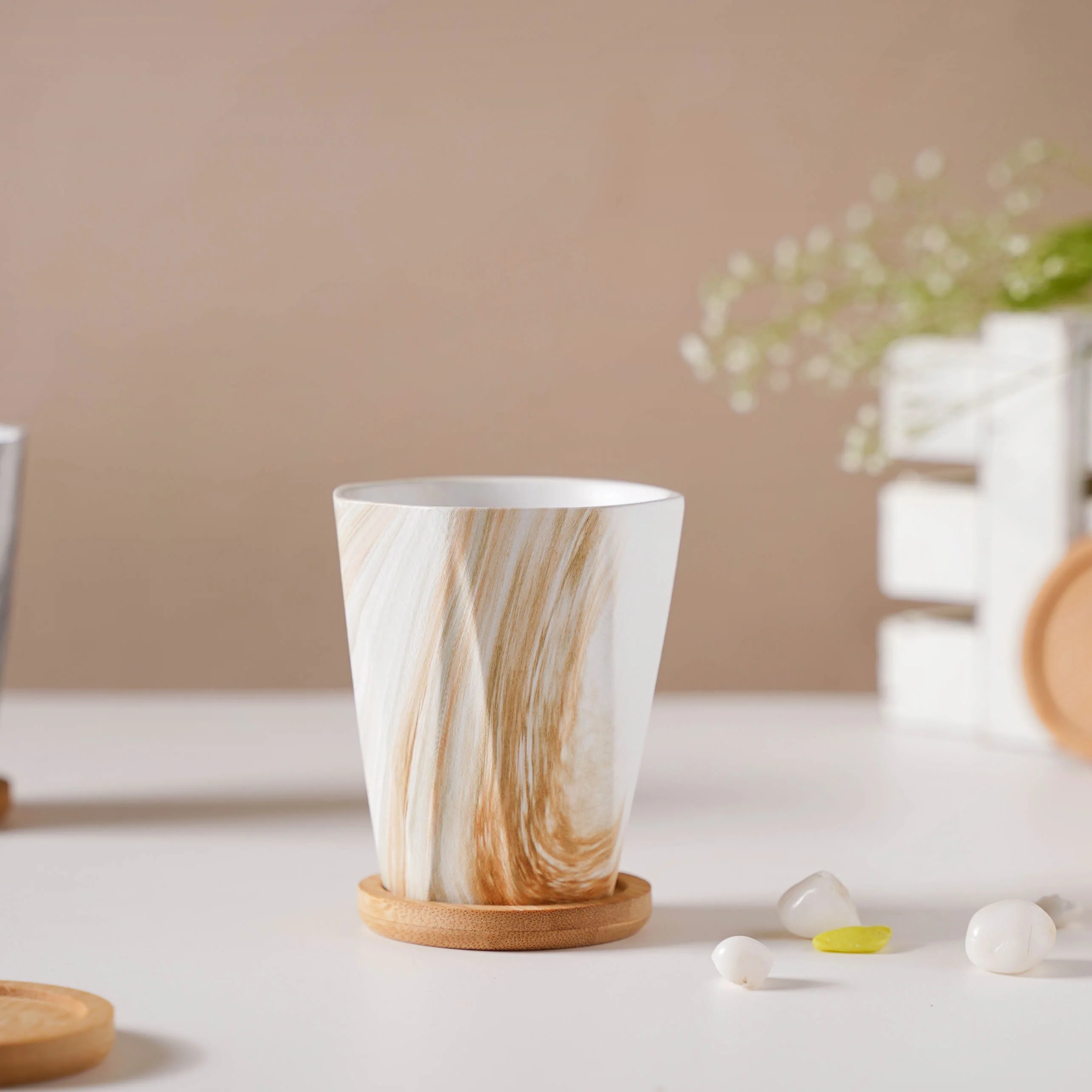 Marble Wonder Flower Planter With Coaster Set Of 6 - Image 10