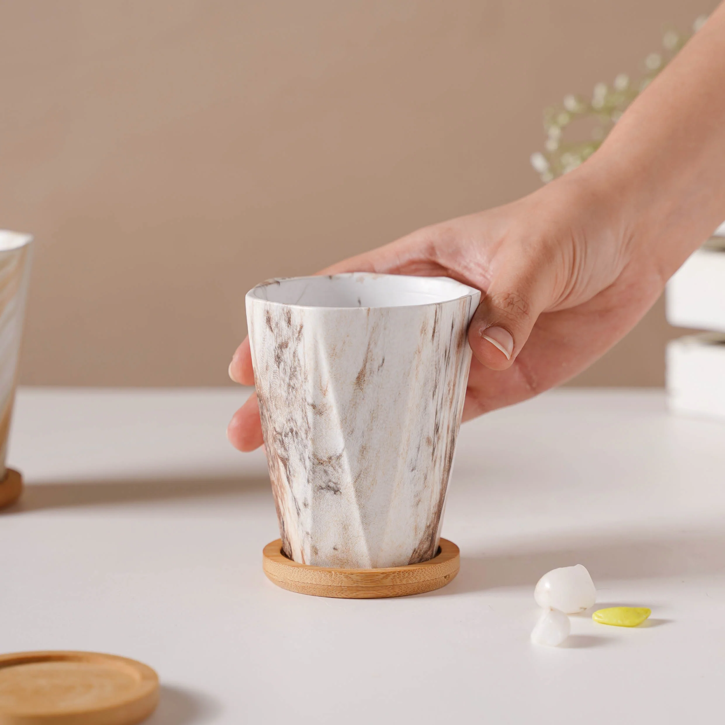Marble Wonder Flower Planter With Coaster Set Of 6 - Image 3