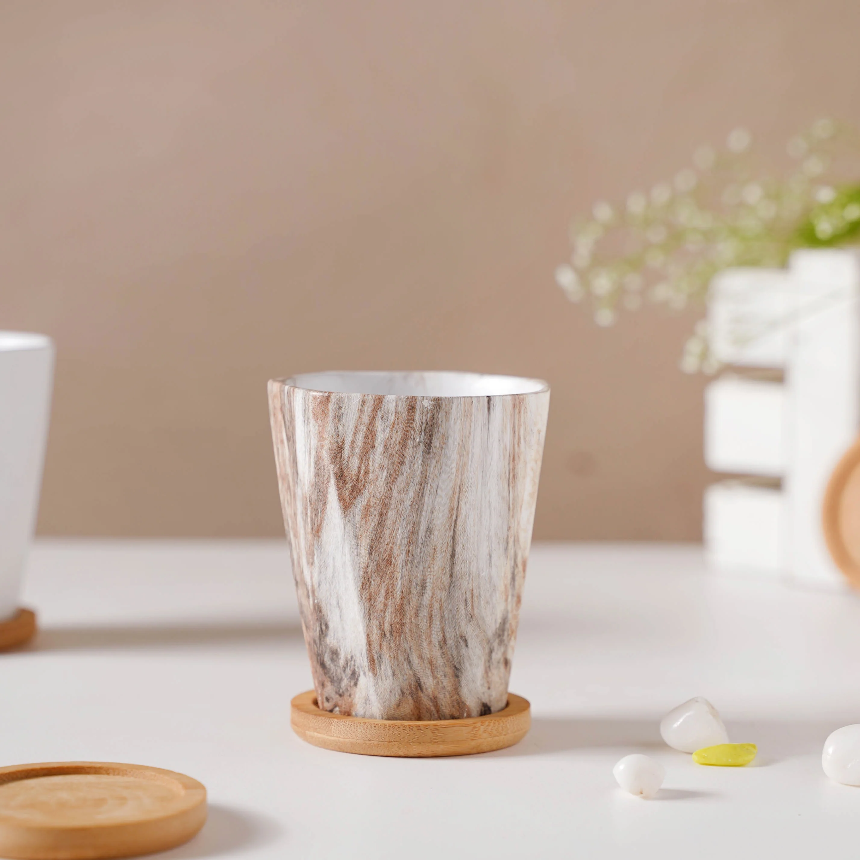 Marble Wonder Flower Planter With Coaster Set Of 6 - Image 5