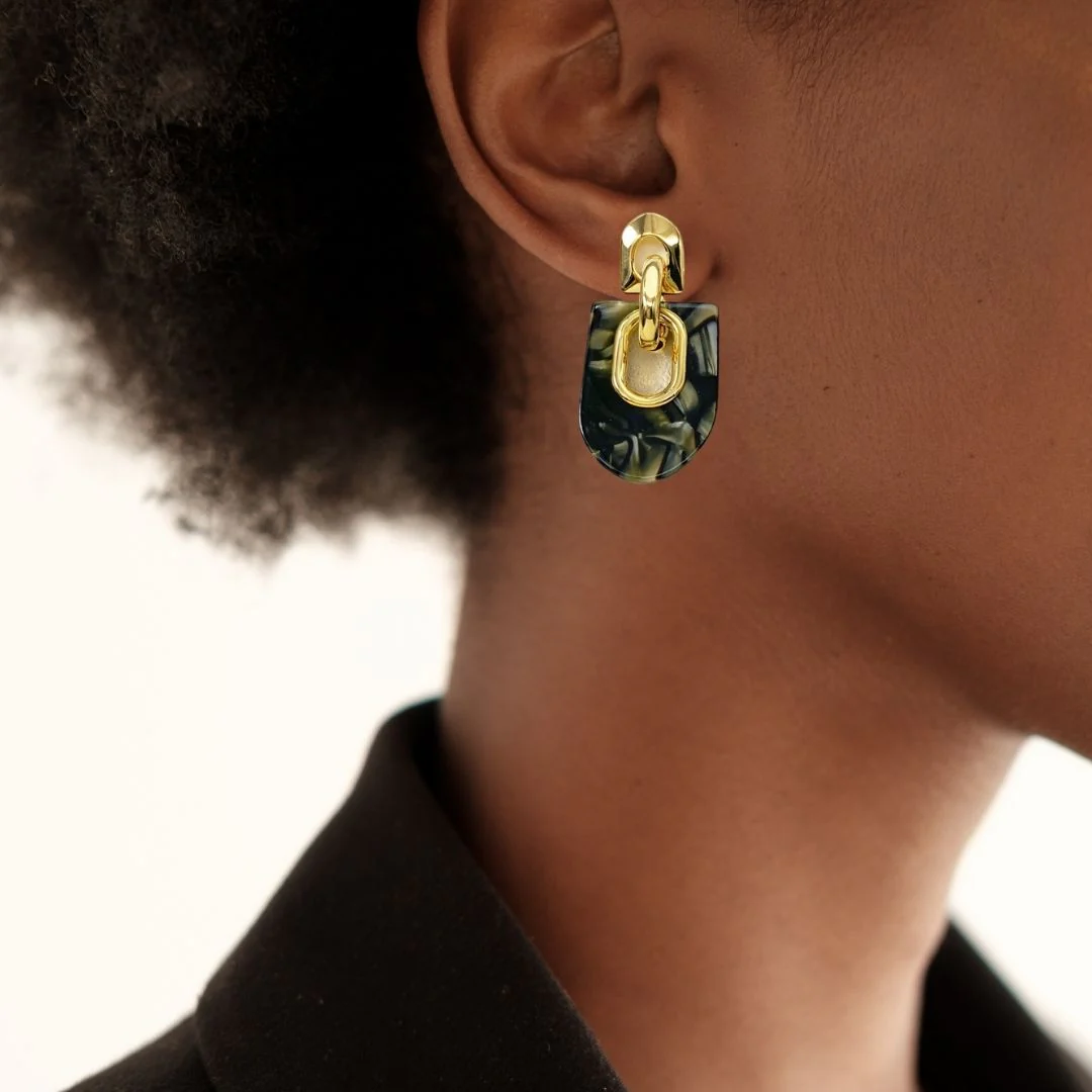 Marbled Arches Earrings Black Green - Image 2