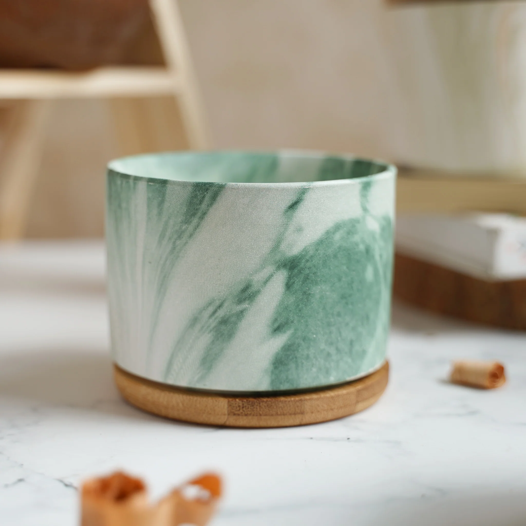 Marbleous Ceramic Flower Planter With Coaster Set Of 4 - Image 7