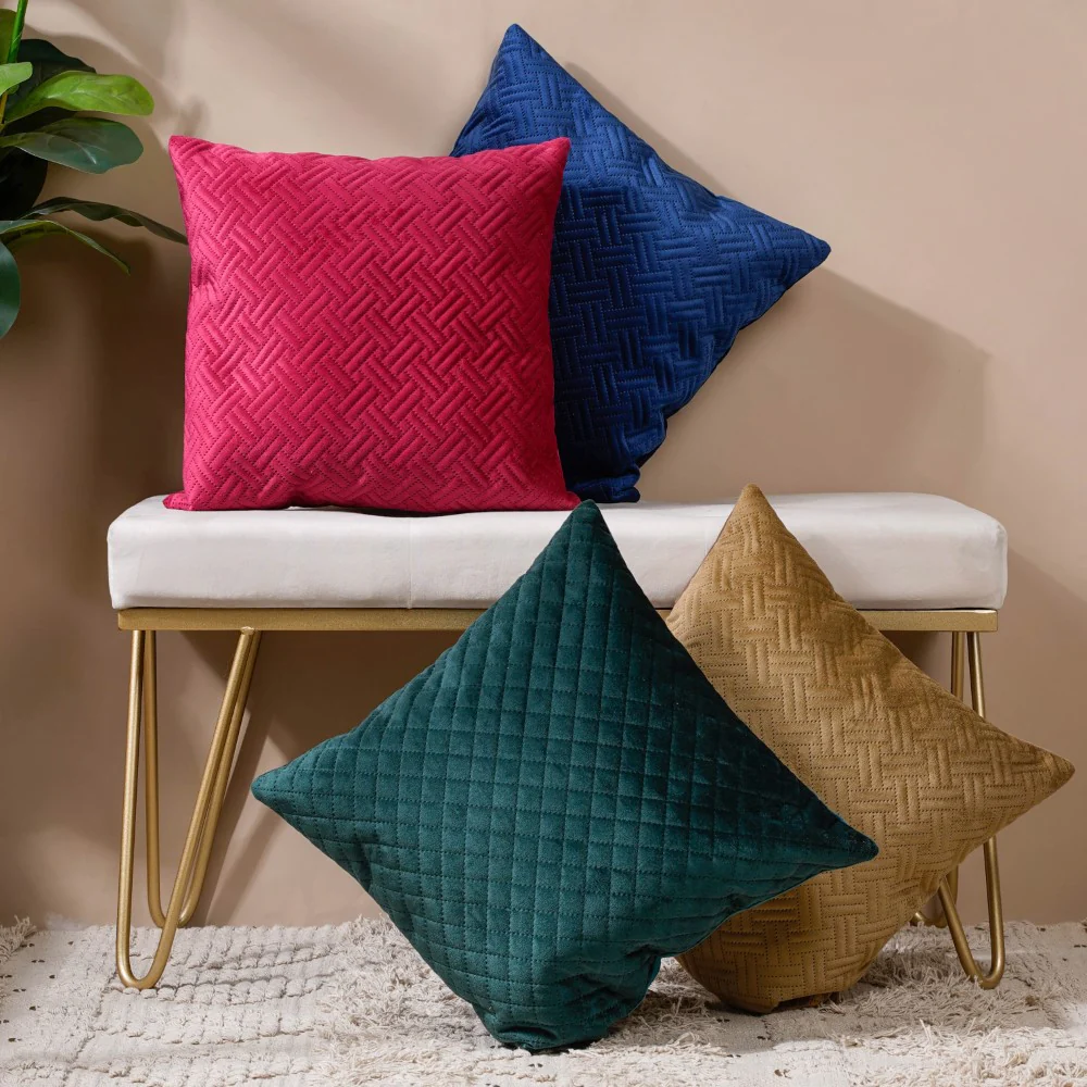 Marilee Blue Quilted Velvet Cushion Cover 16 x 16 Inch - Image 11