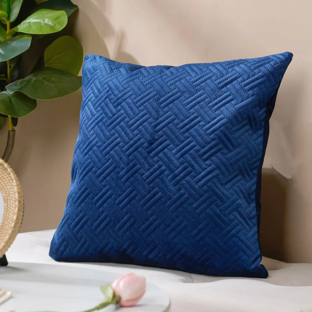 Marilee Blue Quilted Velvet Cushion Cover 16 x 16 Inch - Image 3
