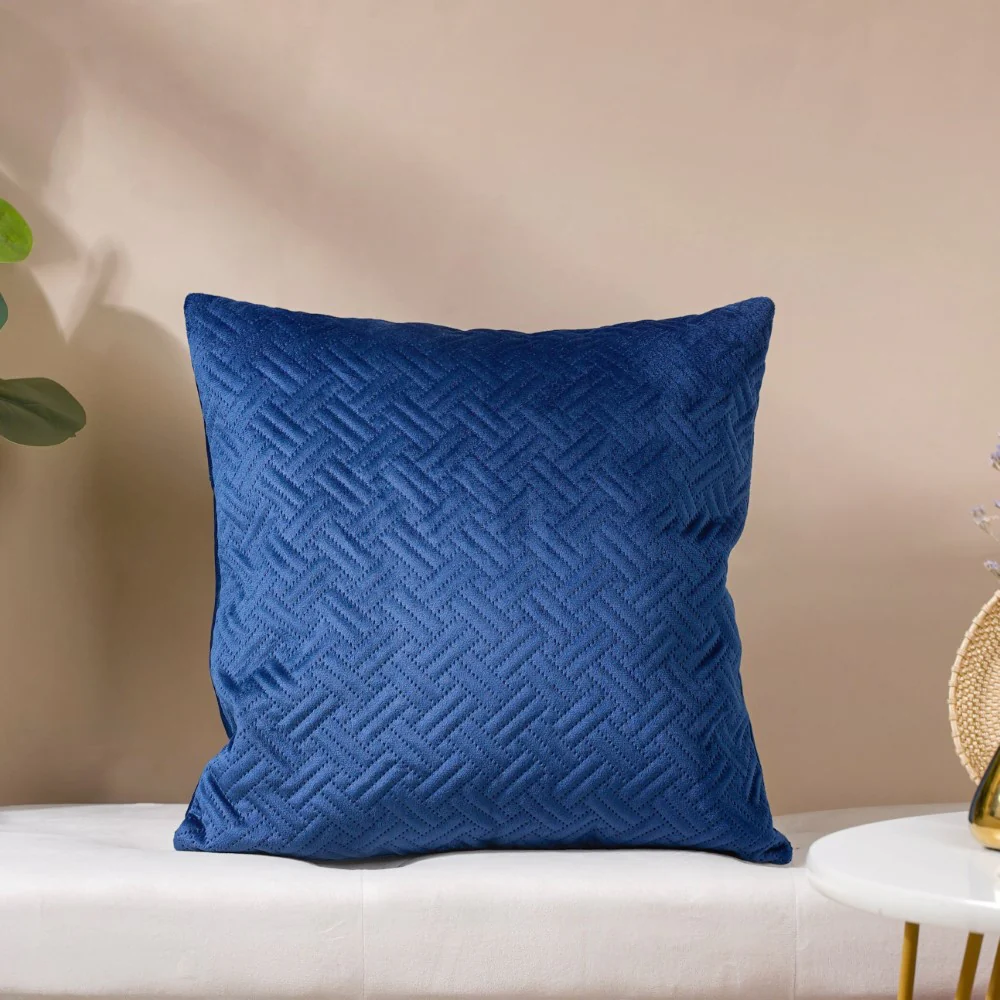 Marilee Blue Quilted Velvet Cushion Cover 16 x 16 Inch - Image 4